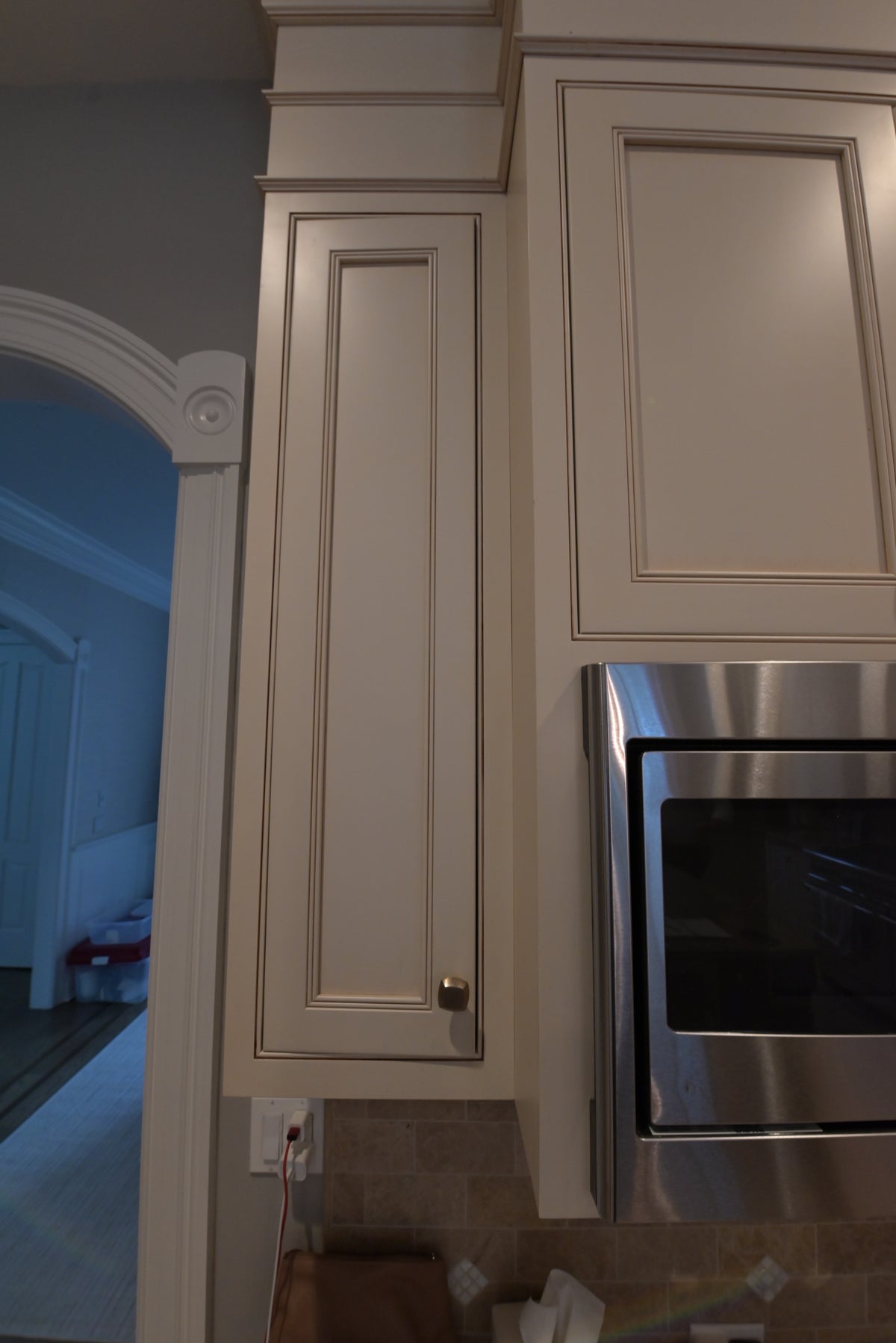 Omega Transitional Linen White Kitchen with Black Island