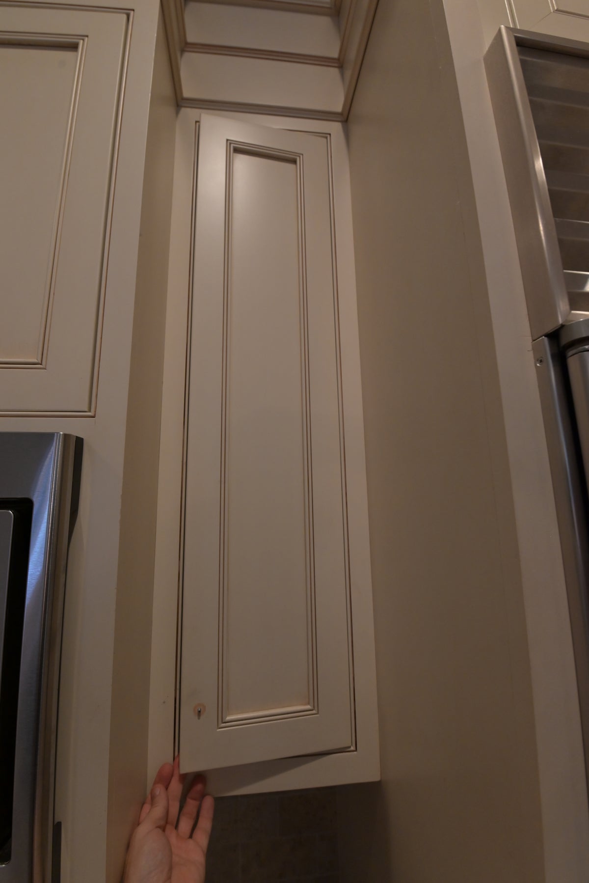 Omega Transitional Linen White Kitchen with Black Island