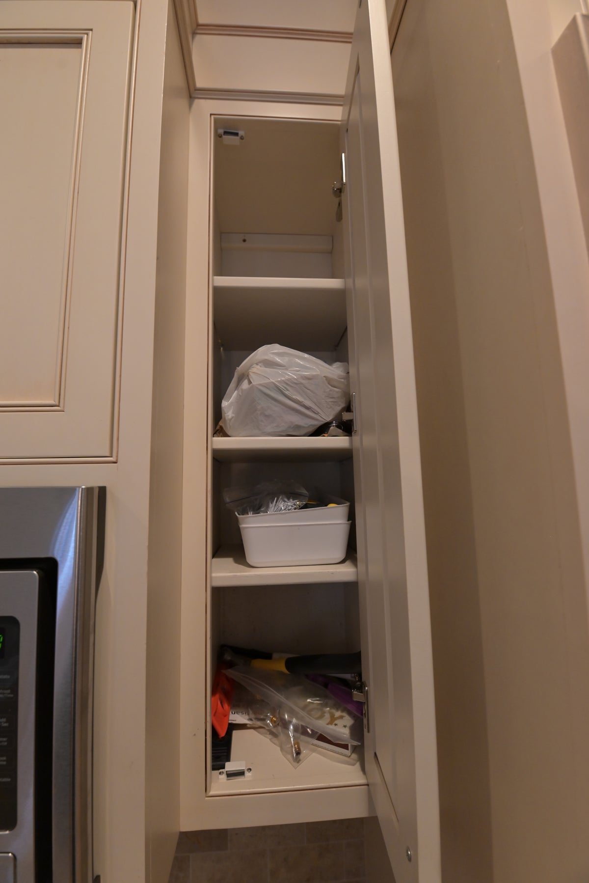 Omega Transitional Linen White Kitchen with Black Island