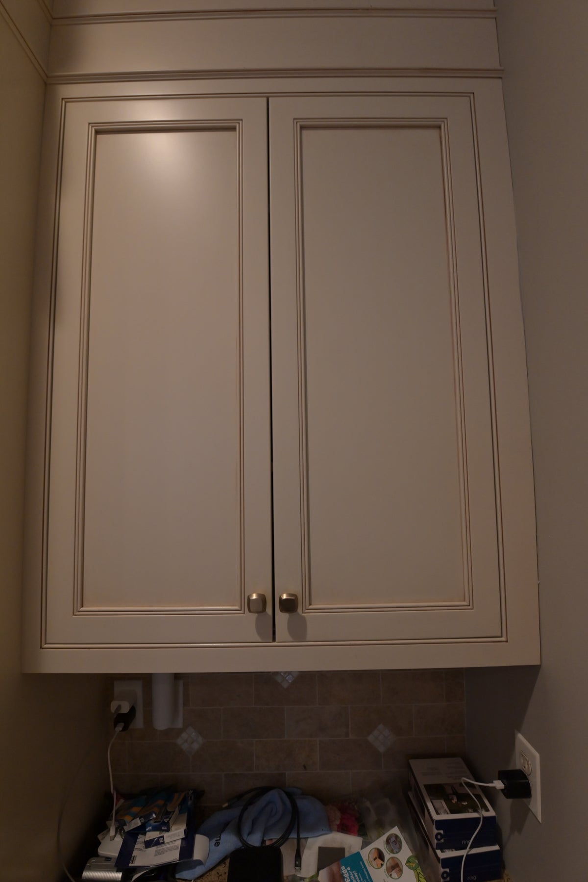Omega Transitional Linen White Kitchen with Black Island