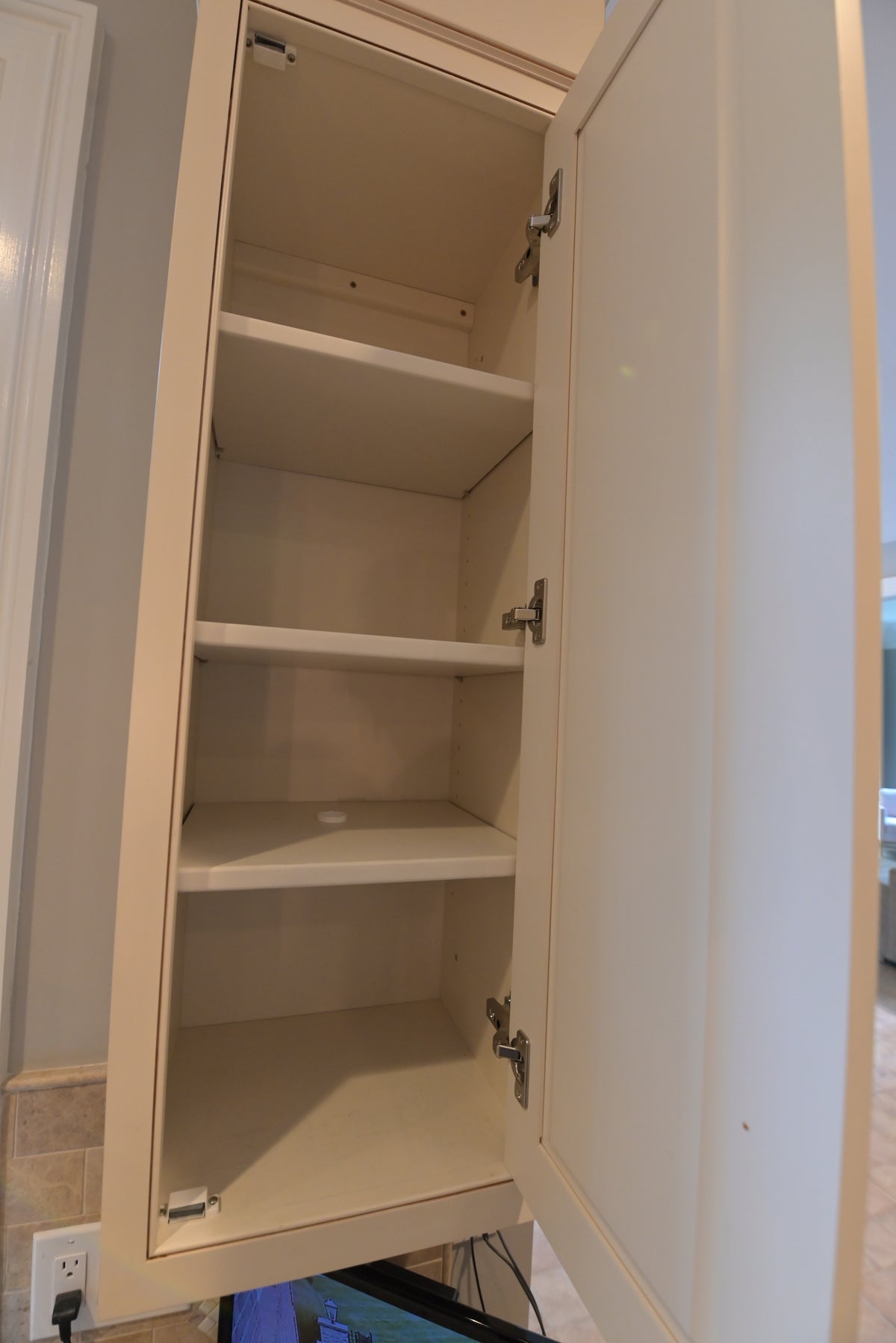 Omega Transitional Linen White Kitchen with Black Island