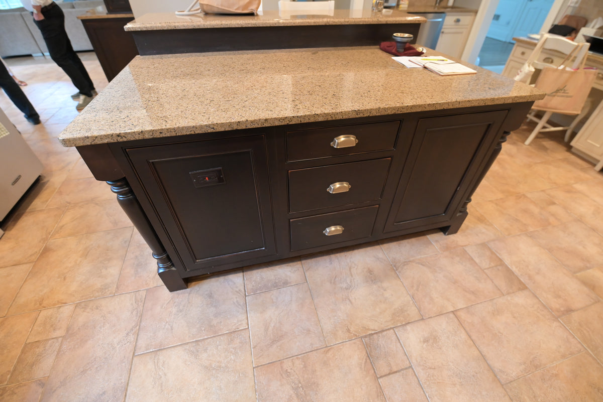 Omega Transitional Linen White Kitchen with Black Island
