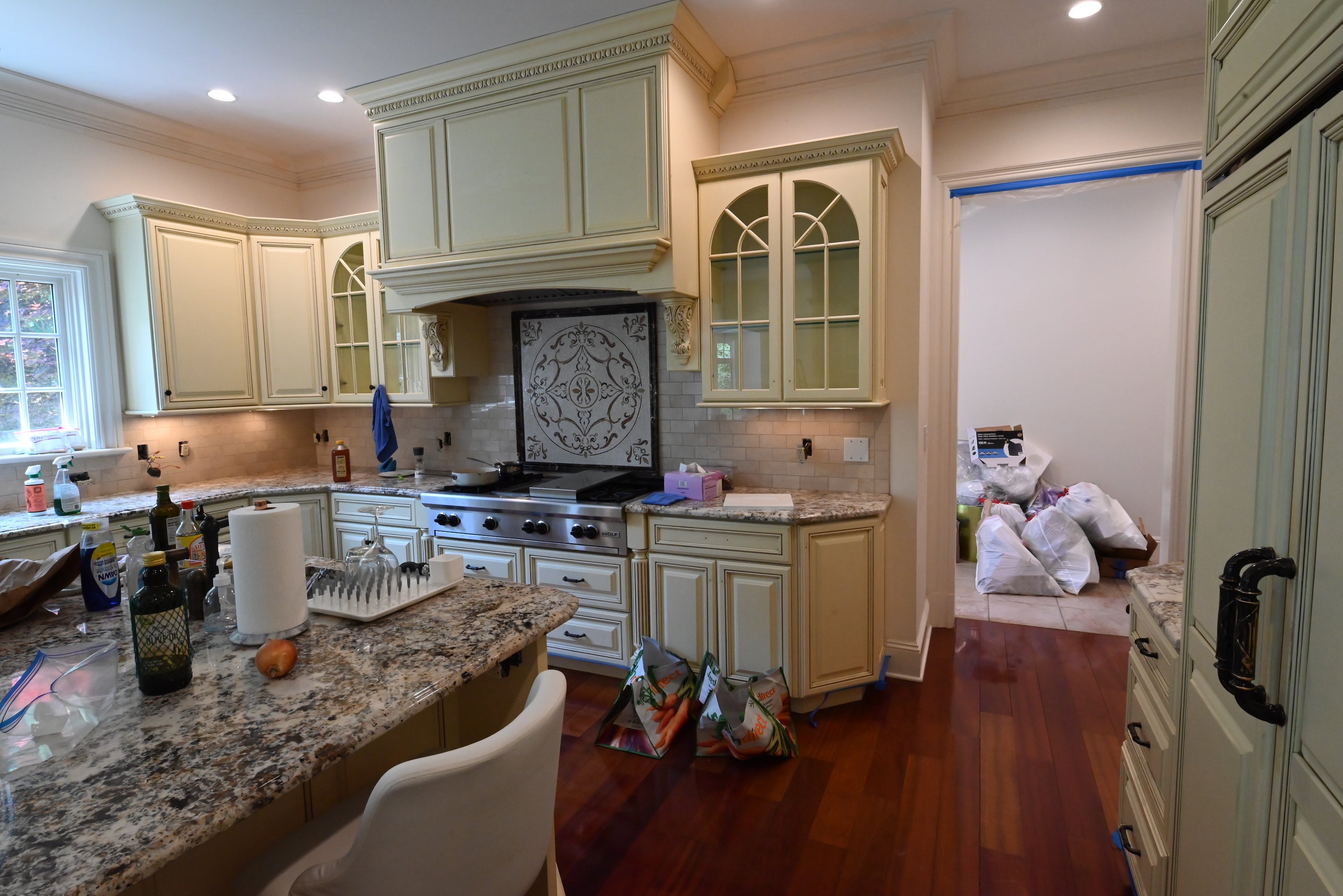 “The Ashbourne” Traditional Muted Cream Kitchen with Island & Desk Area