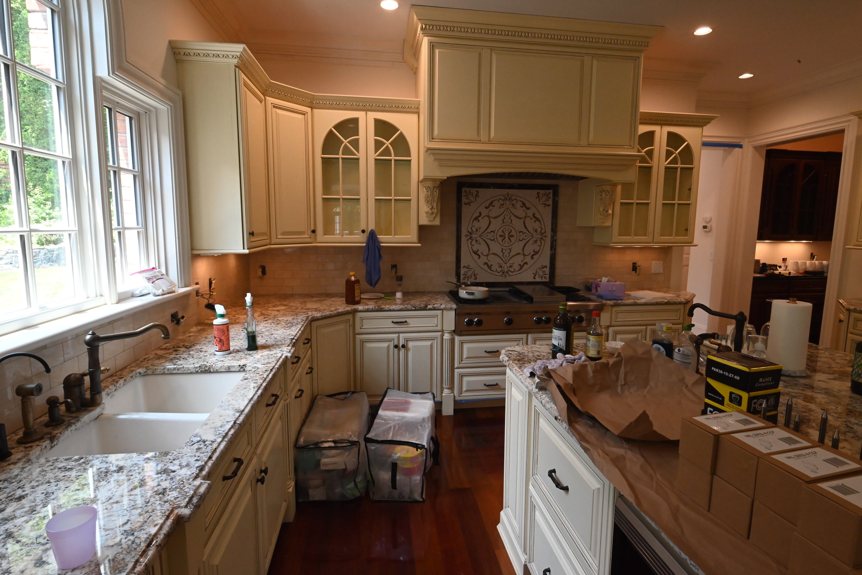 “The Ashbourne” Traditional Muted Cream Kitchen with Island & Desk Area