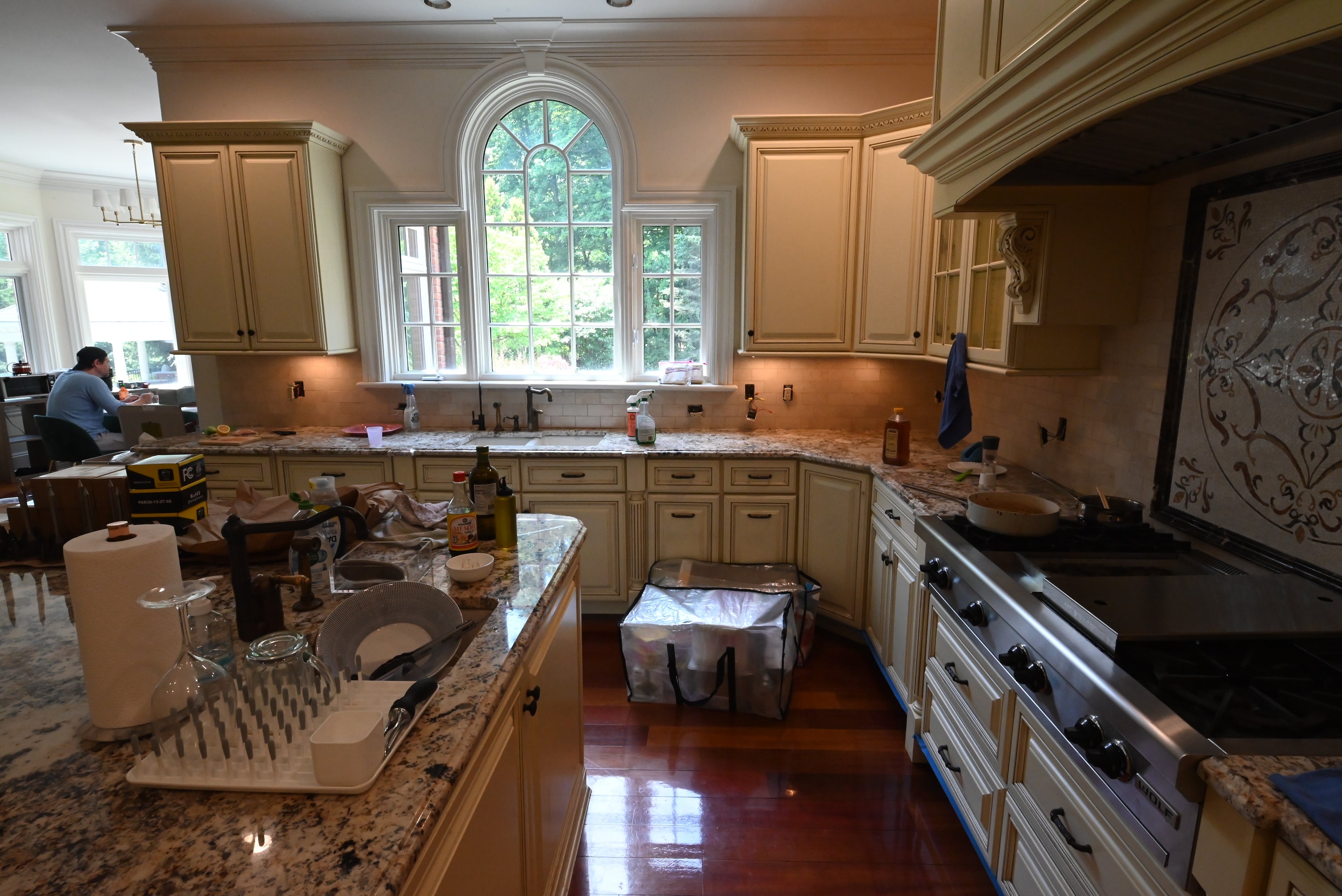 “The Ashbourne” Traditional Muted Cream Kitchen with Island & Desk Area