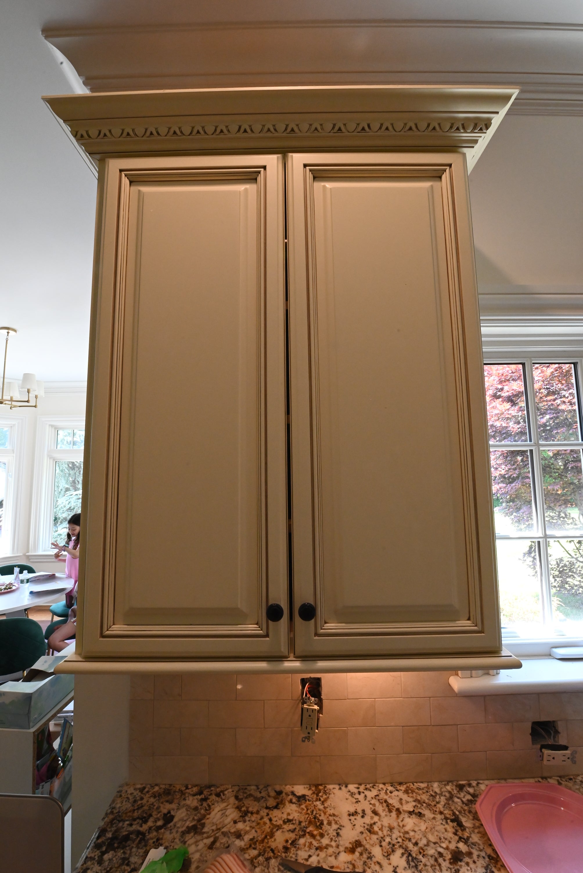 “The Ashbourne” Traditional Muted Cream Kitchen with Island & Desk Area