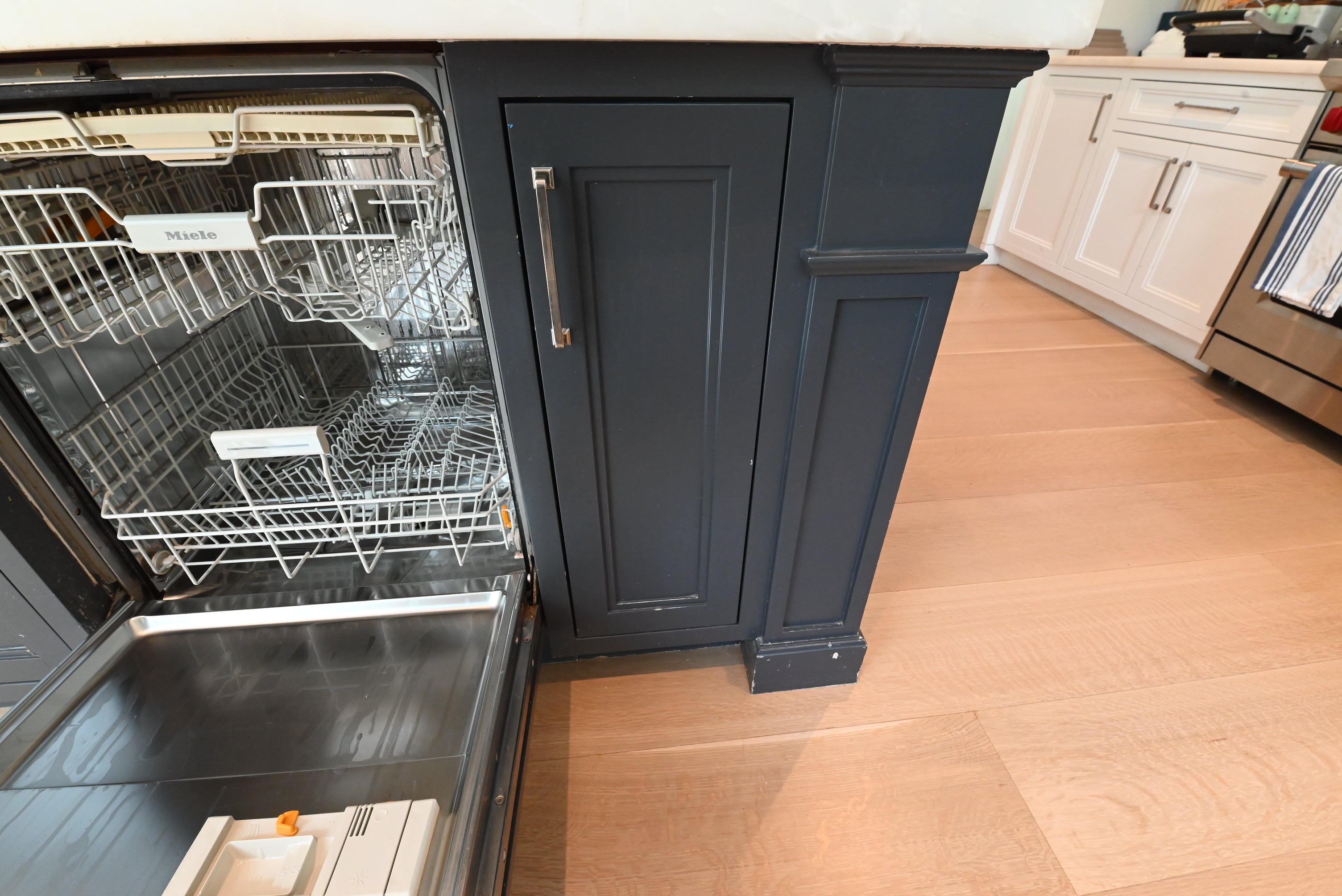 "The Abercorn" Transitional White Kitchen with Island & 48" Wolf Range