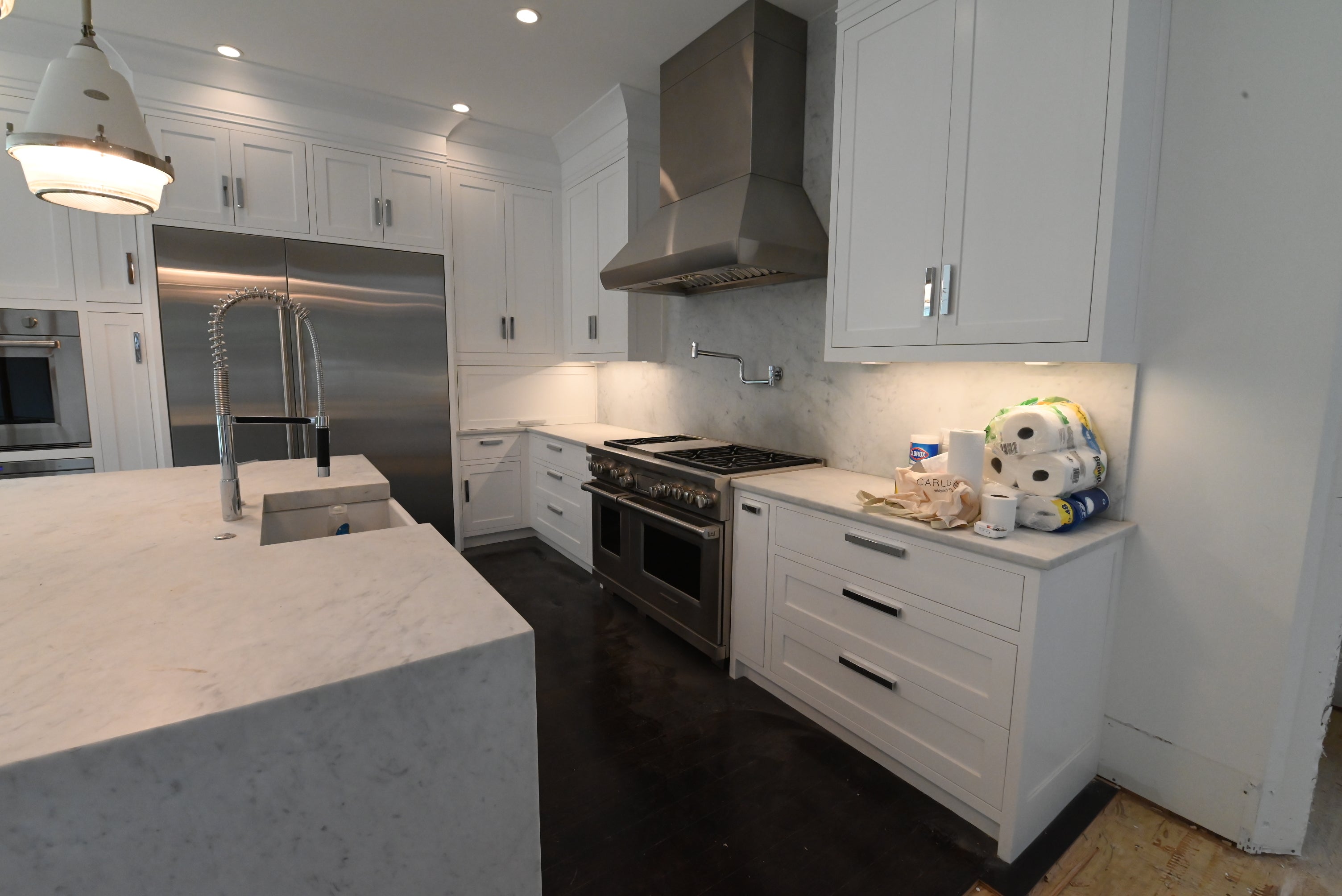 “The Pembroke” Transitional White Kitchen with Island, Wolf & Sub-Zero Appliances