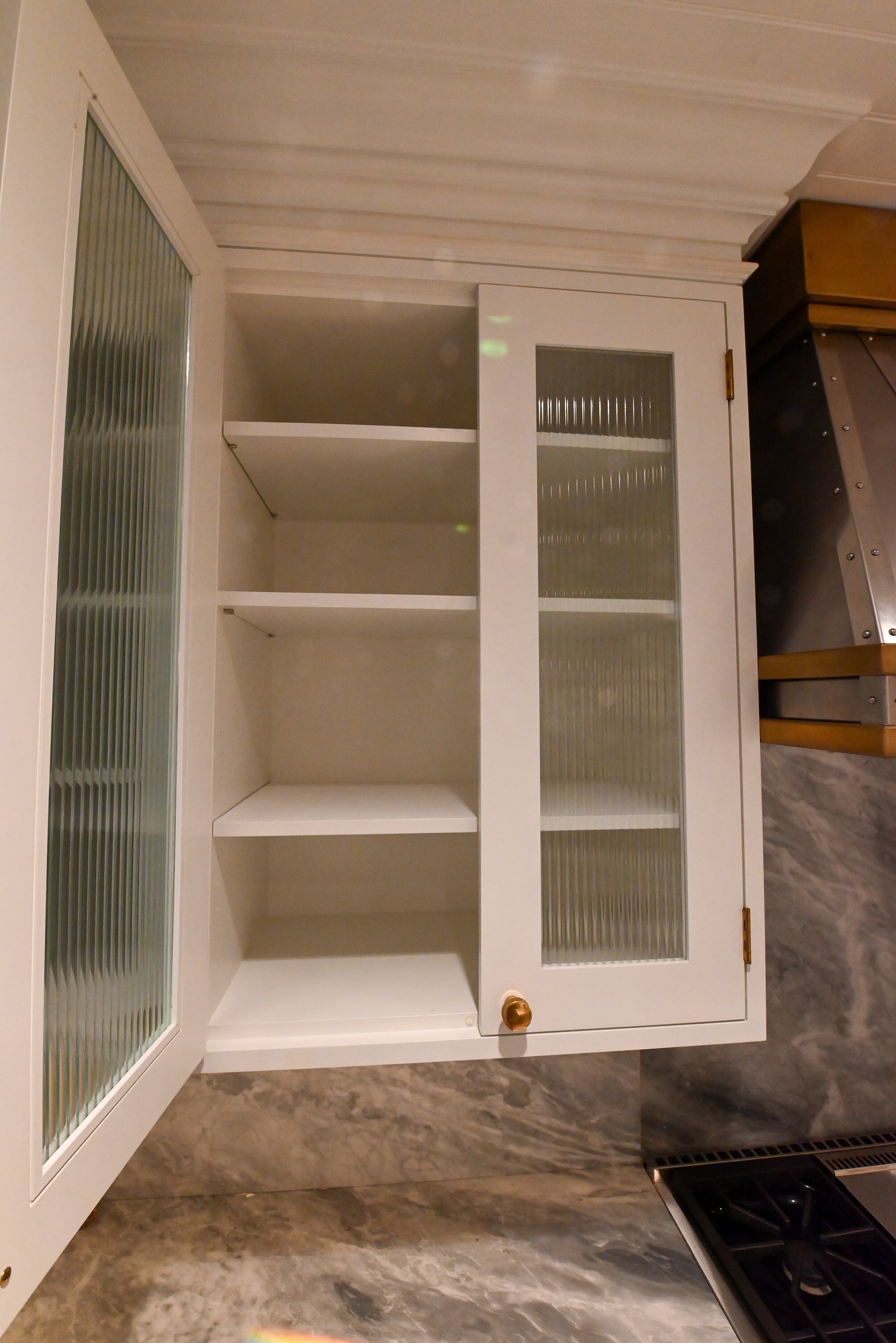 "The Windermere" Transitional White Kitchen with Island & Sub-Zero 648PROG