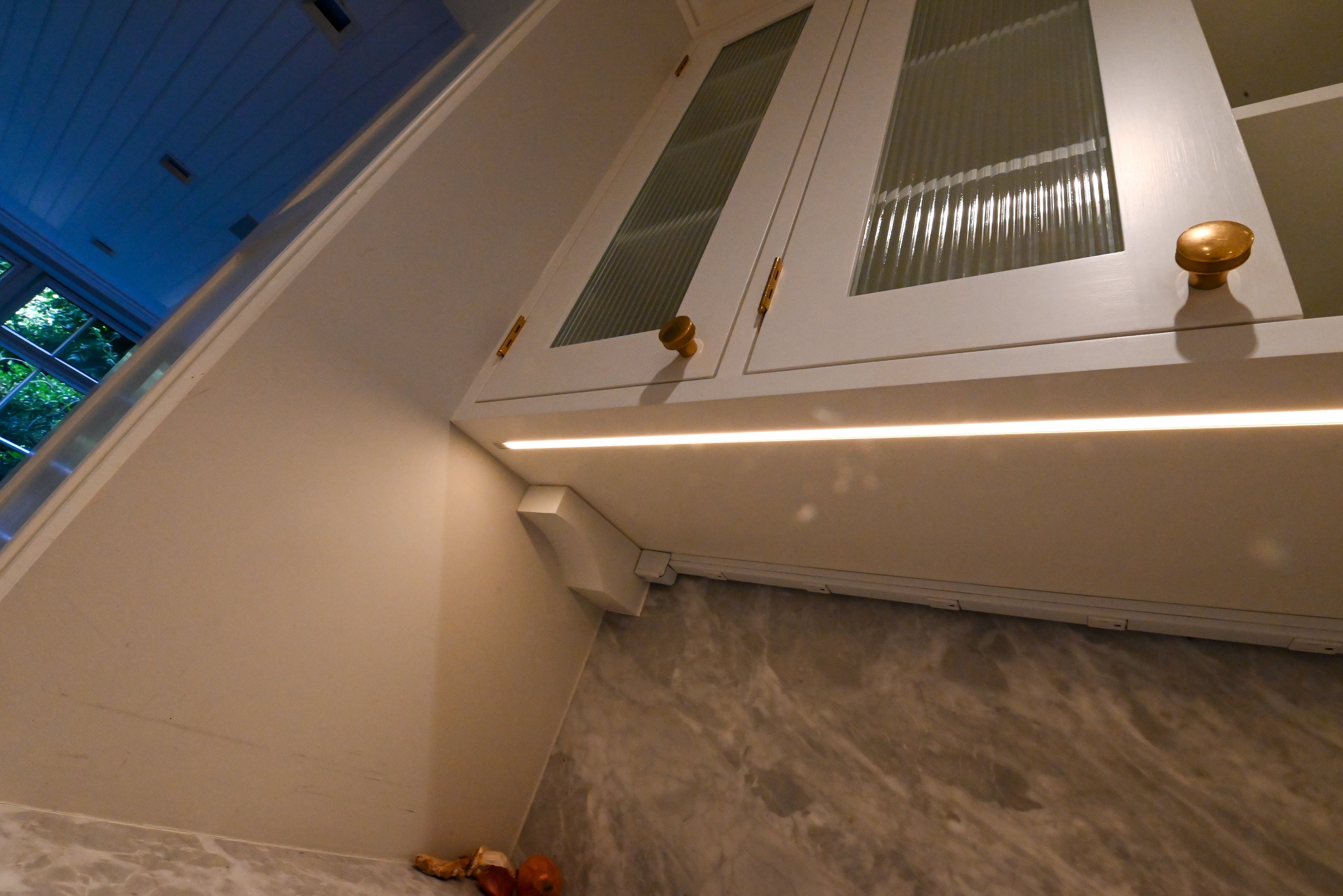 "The Windermere" Transitional White Kitchen with Island & Sub-Zero 648PROG