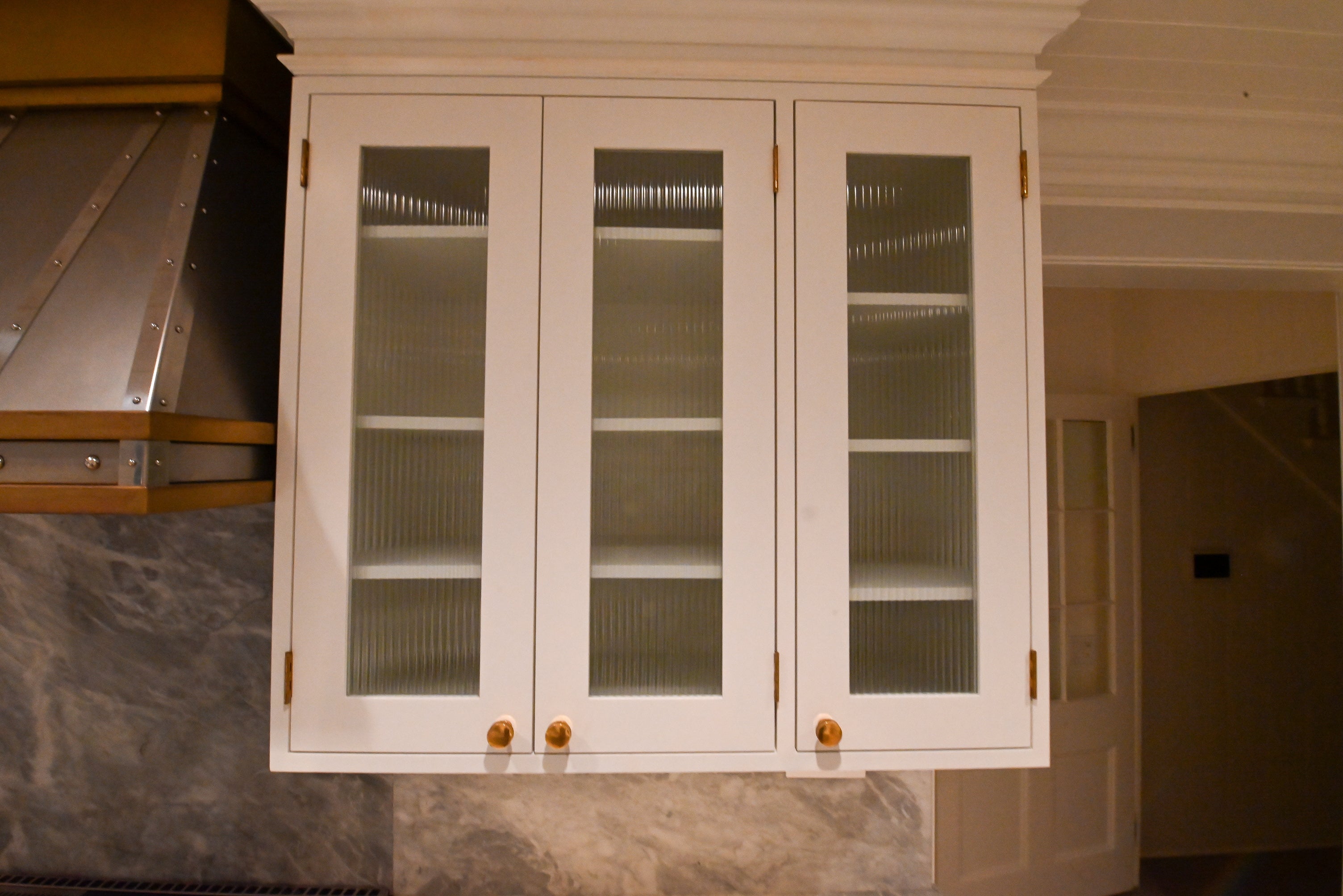 "The Windermere" Transitional White Kitchen with Island & Sub-Zero 648PROG