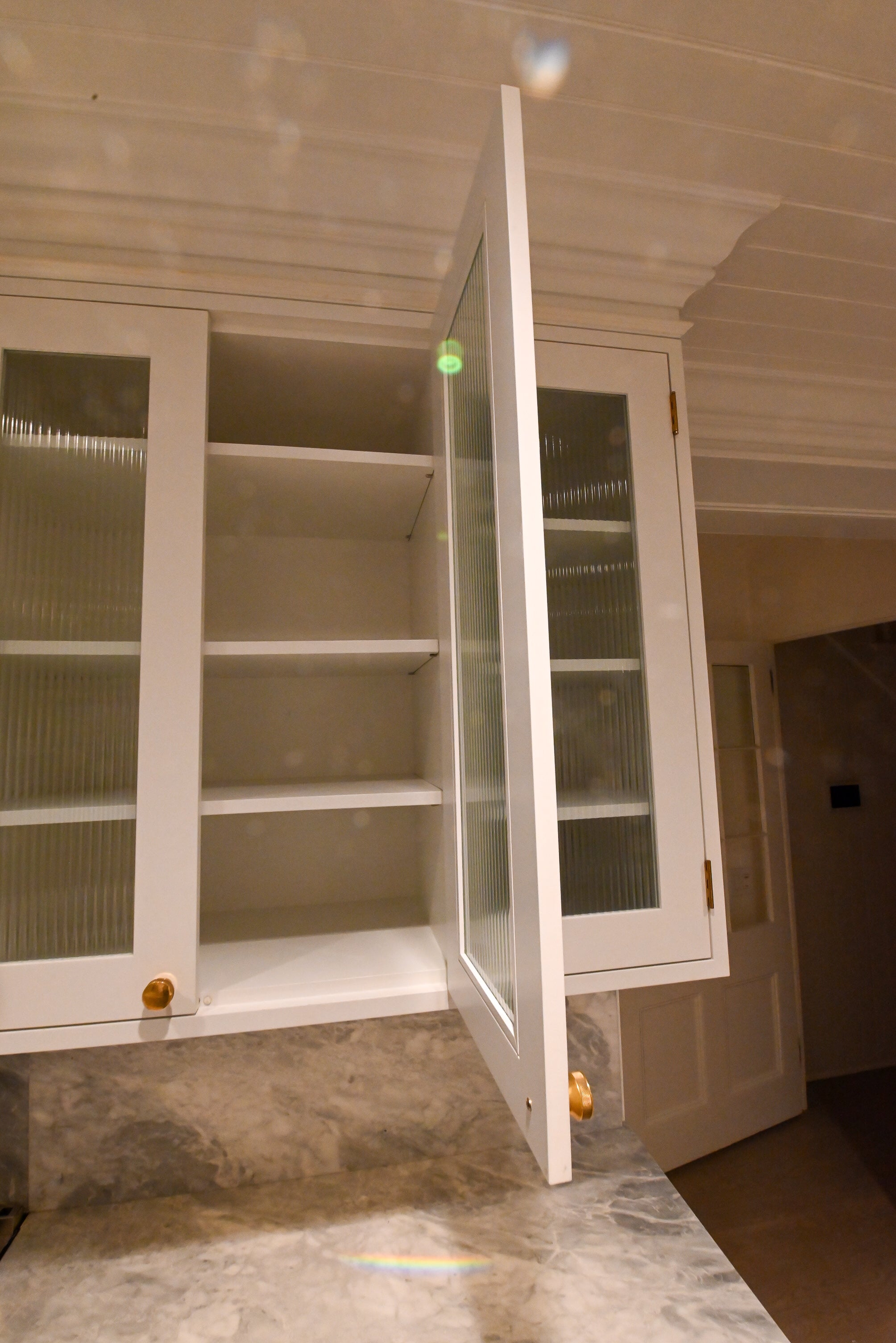 "The Windermere" Transitional White Kitchen with Island & Sub-Zero 648PROG