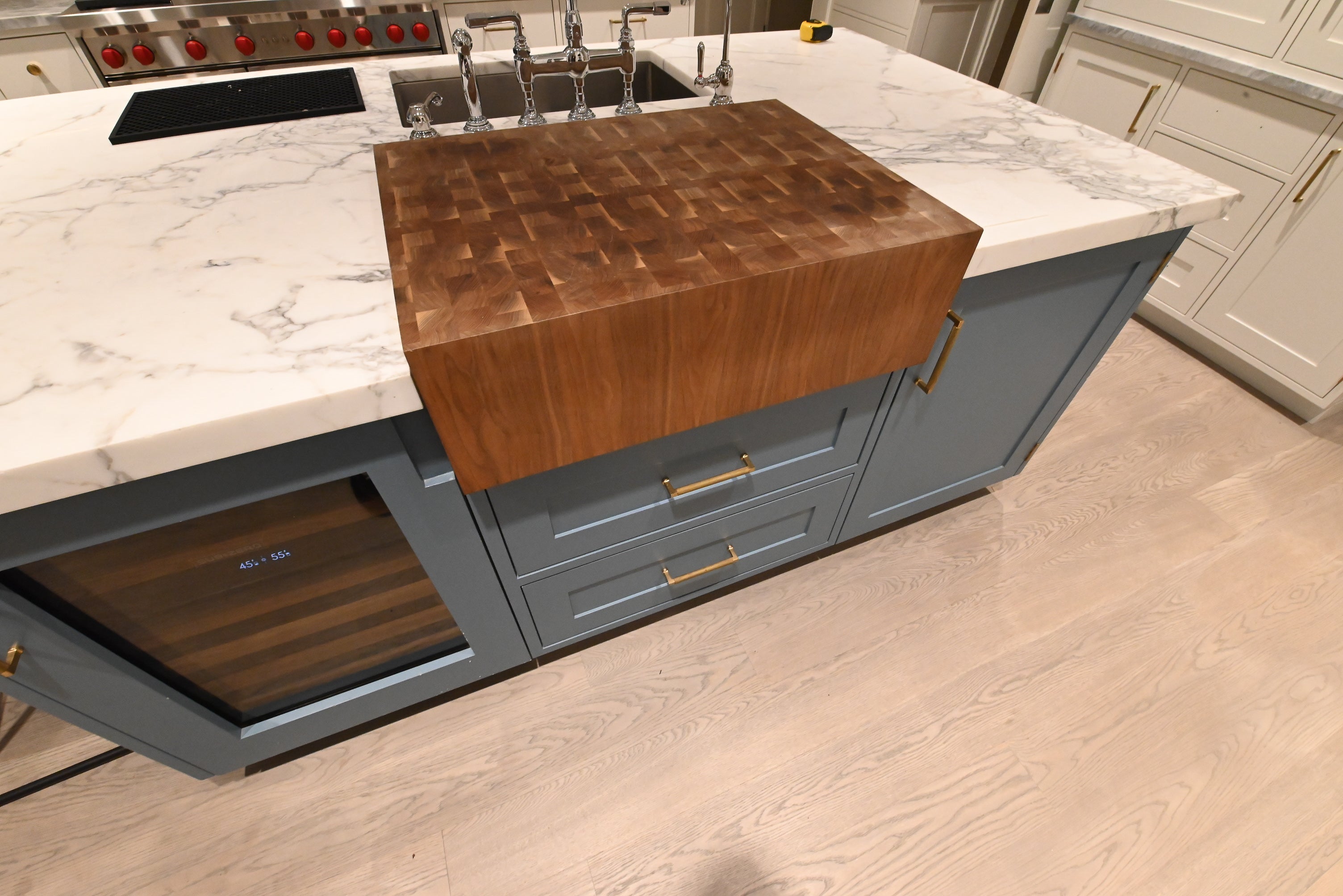 "The Windermere" Transitional White Kitchen with Island & Sub-Zero 648PROG