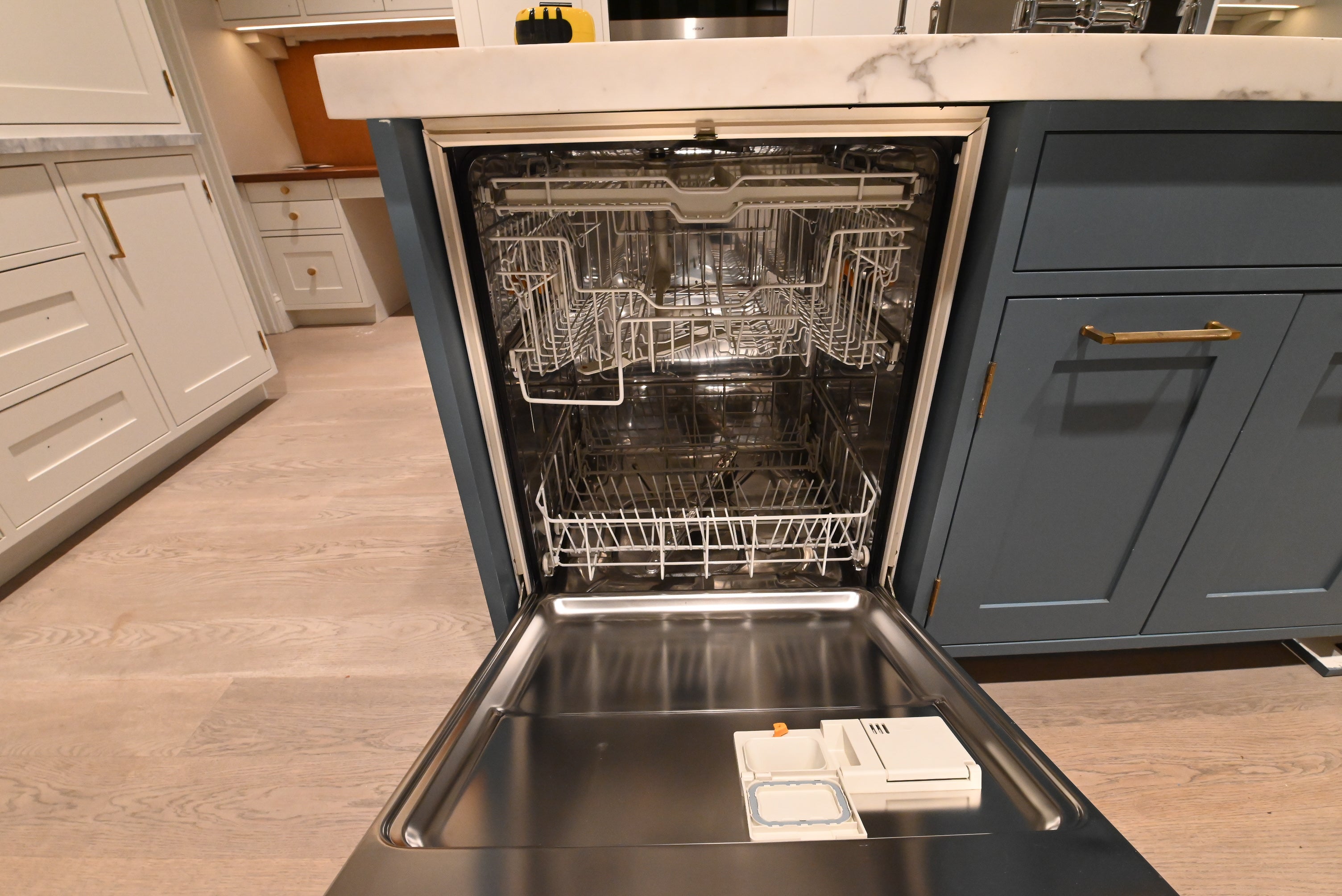 "The Windermere" Transitional White Kitchen with Island & Sub-Zero 648PROG
