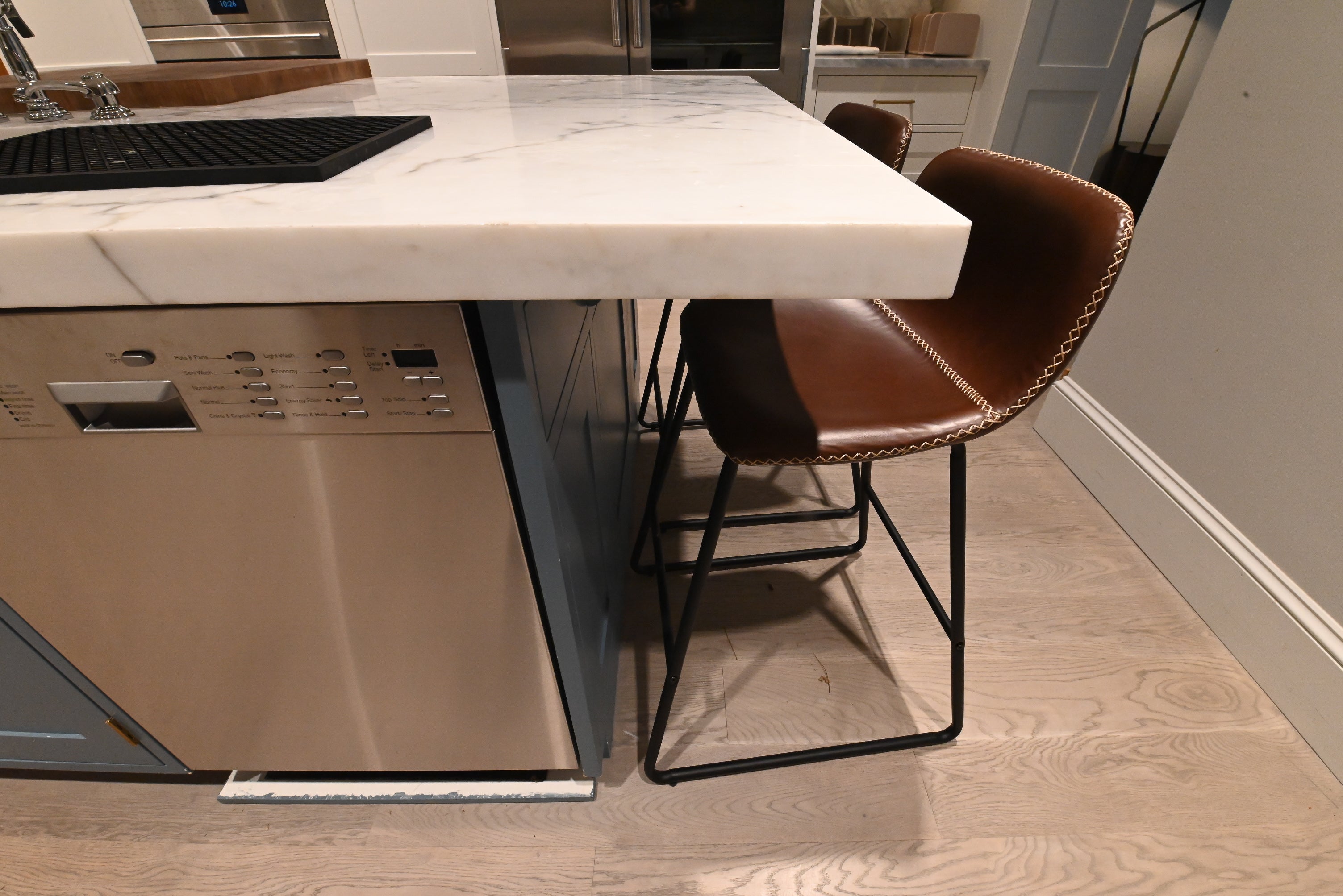 "The Windermere" Transitional White Kitchen with Island & Sub-Zero 648PROG