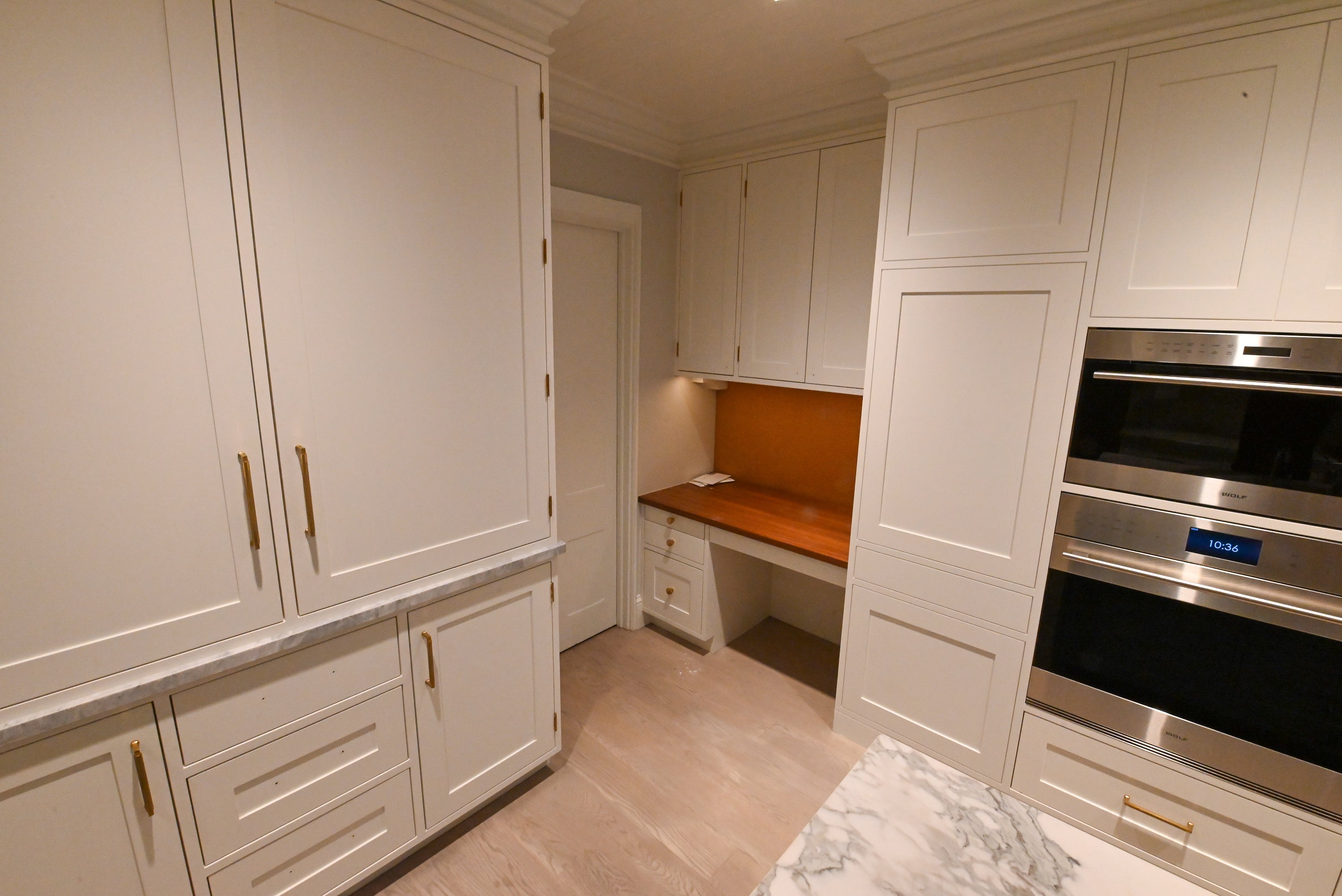 "The Windermere" Transitional White Kitchen with Island & Sub-Zero 648PROG