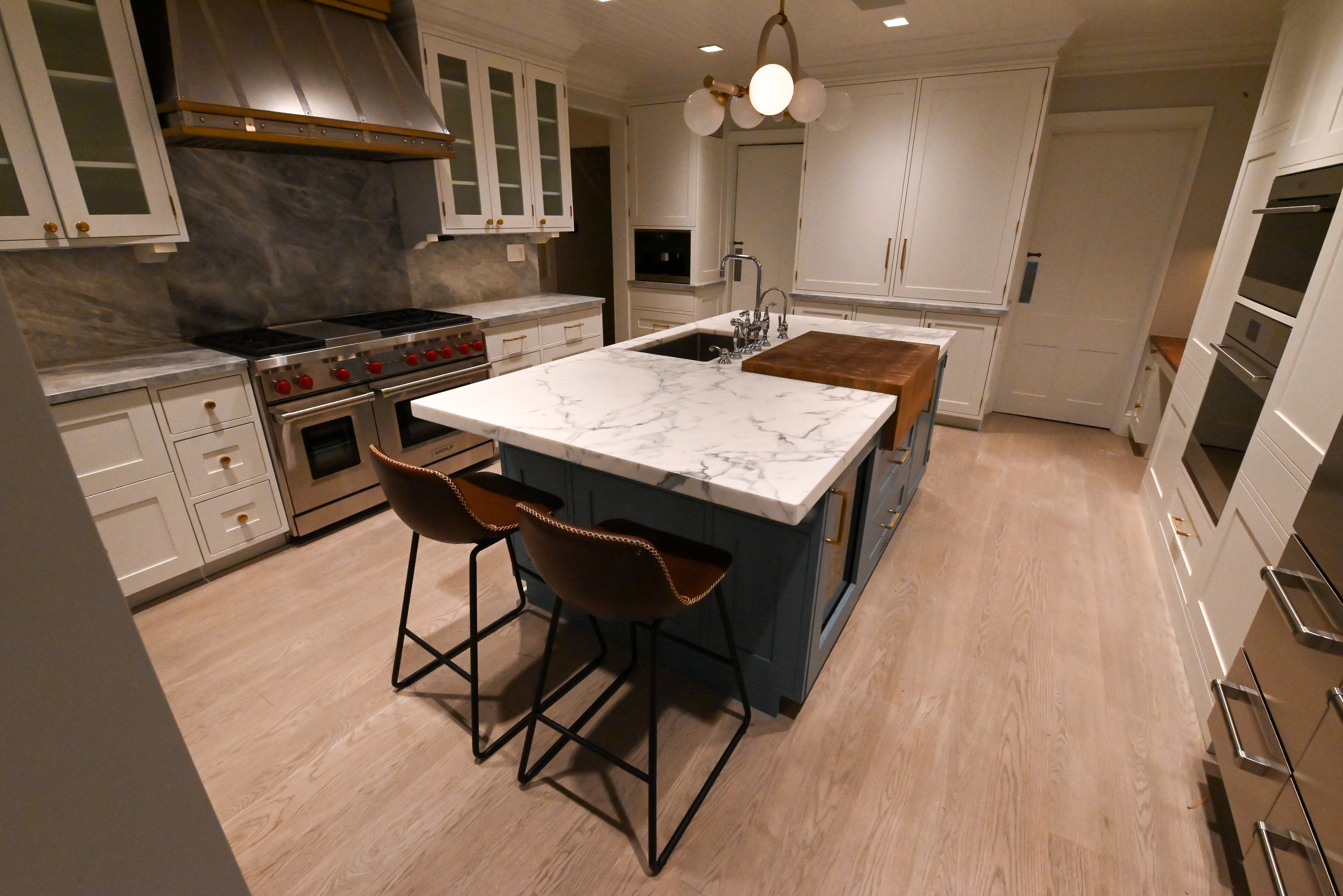 "The Windermere" Transitional White Kitchen with Island & Sub-Zero 648PROG