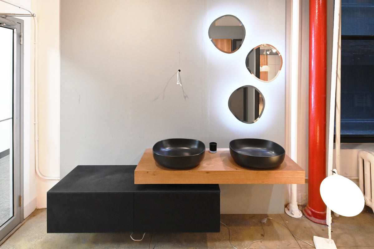EdonŽ Modern Two-Tone Floating Vanity Set with Double Sinks and Hanging Mirrors