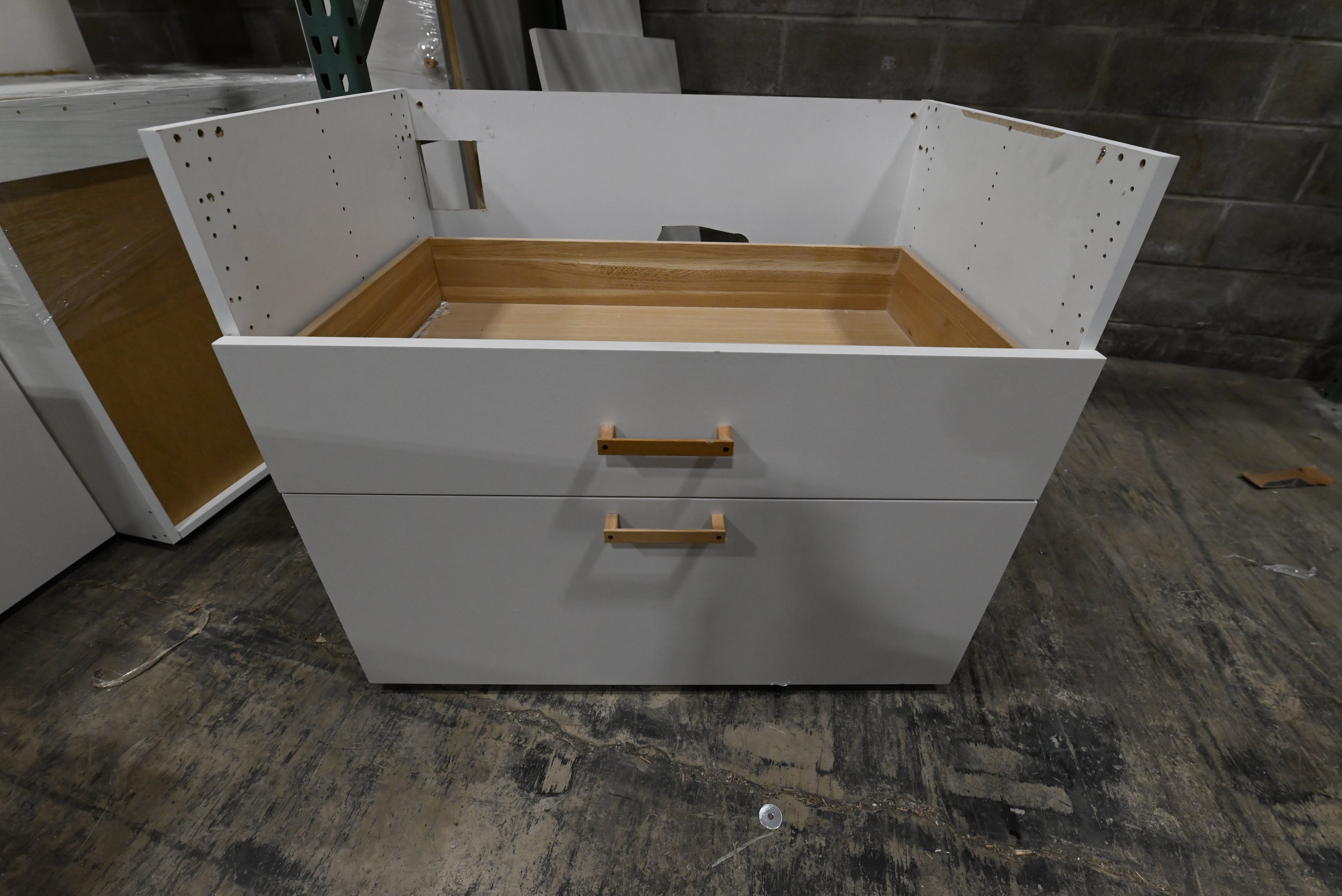 Reform Modern White Partial Kitchen Cabinets with Marble Countertop, Sink and Faucet