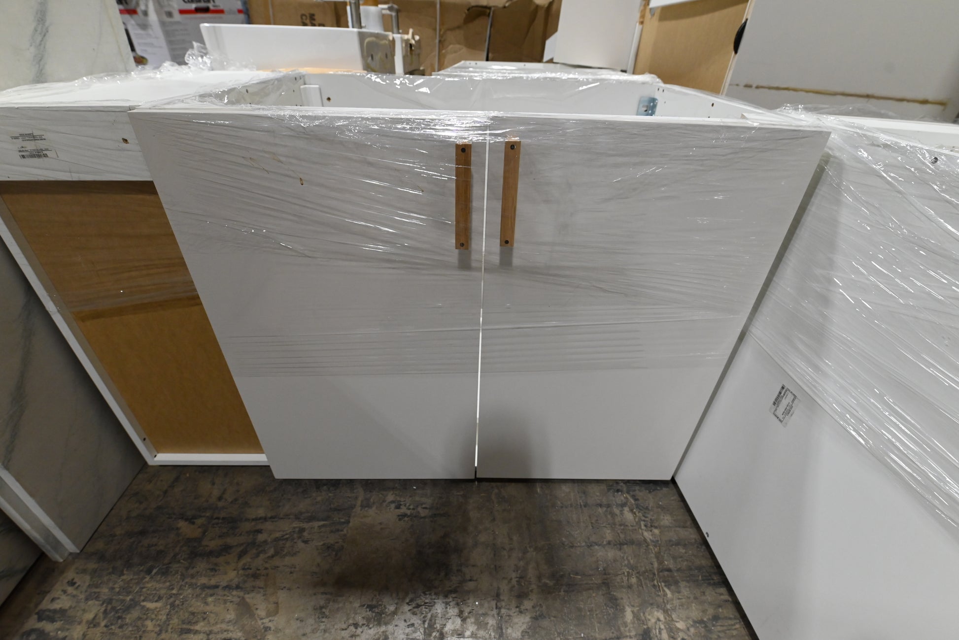 Reform Modern White Partial Kitchen Cabinets with Marble Countertop, Sink and Faucet