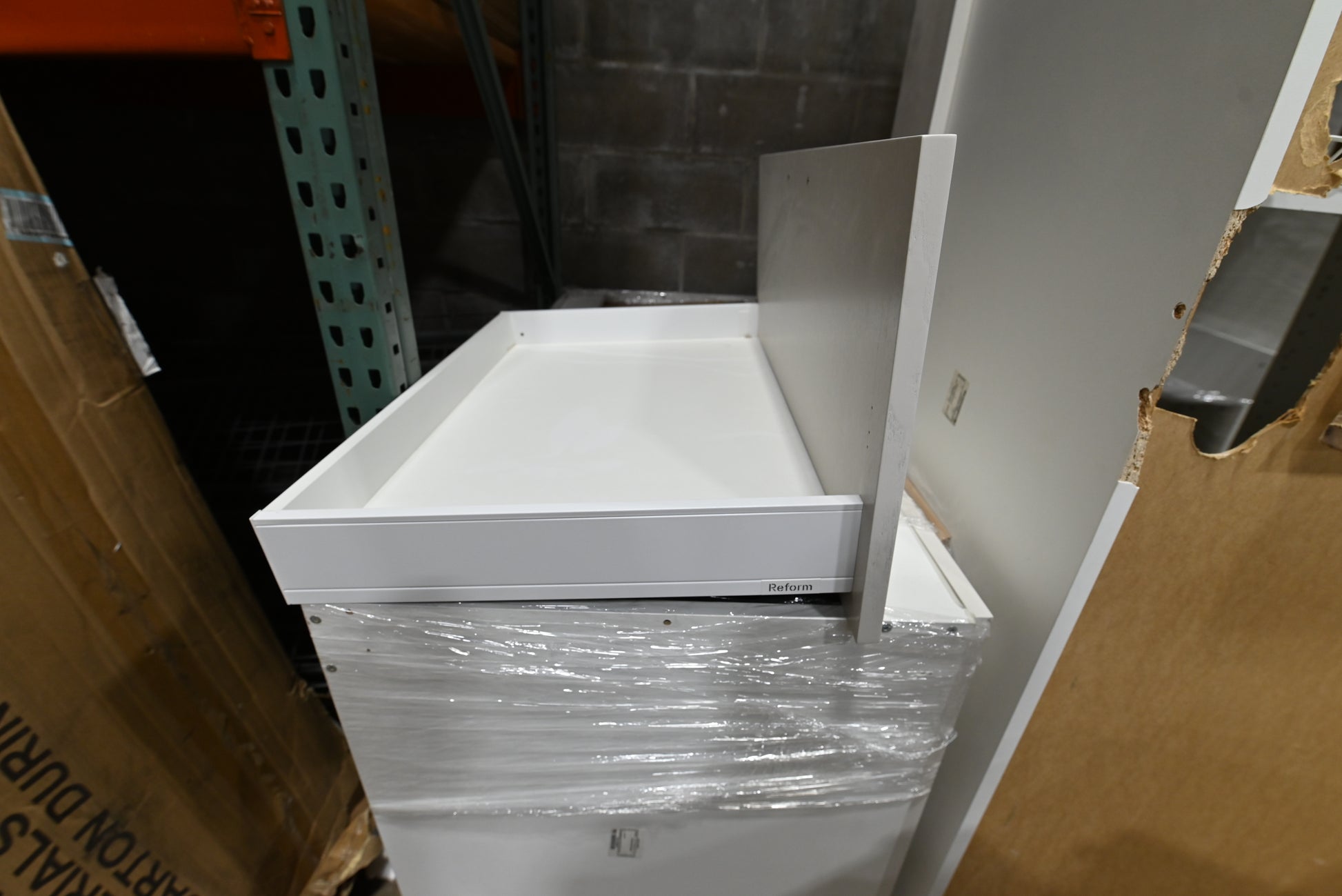 Reform Modern White Partial Kitchen Cabinets with Marble Countertop, Sink and Faucet