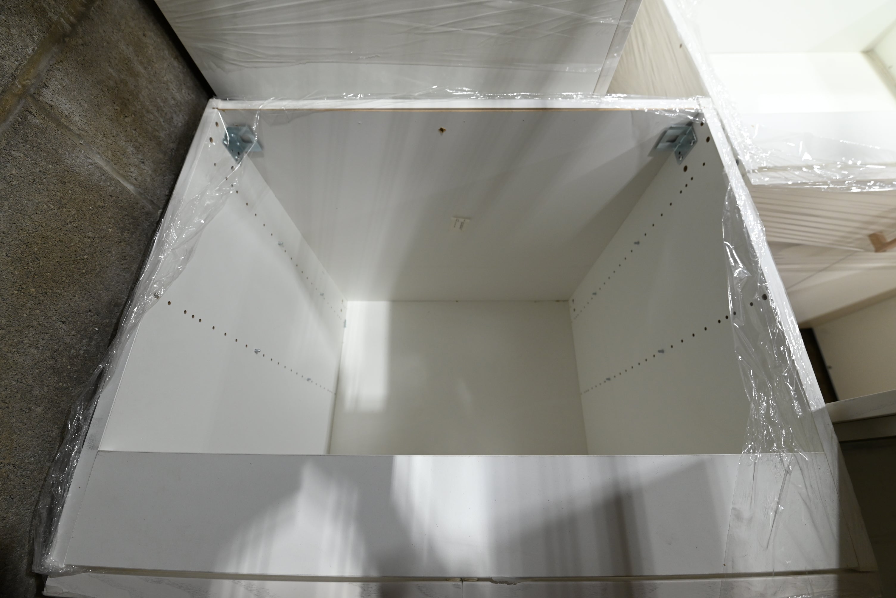 Reform Modern White Partial Kitchen Cabinets with Marble Countertop, Sink and Faucet