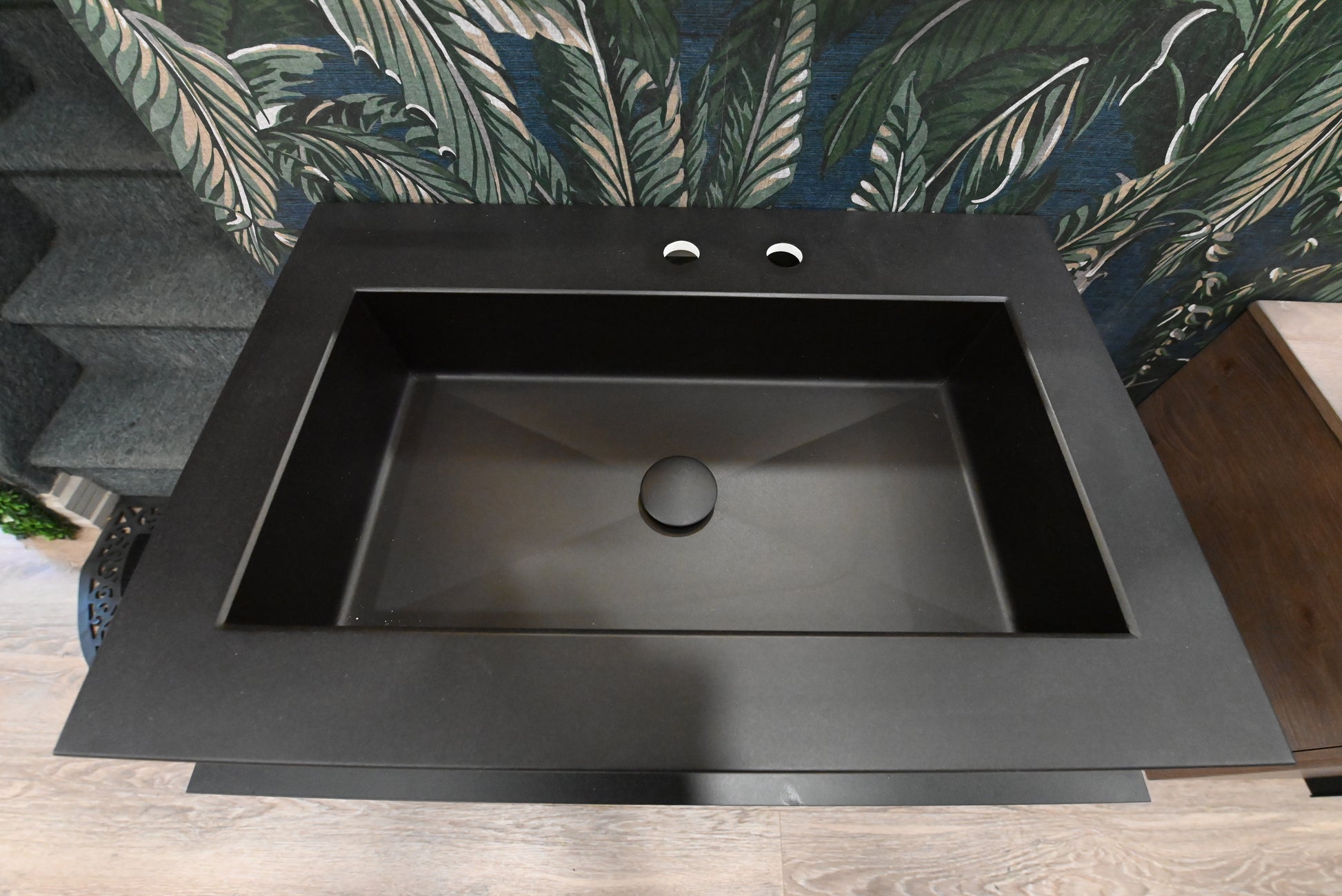 Birex 30" Modern Wood Veneer Floating Vanity with Black Integrated Sink Top