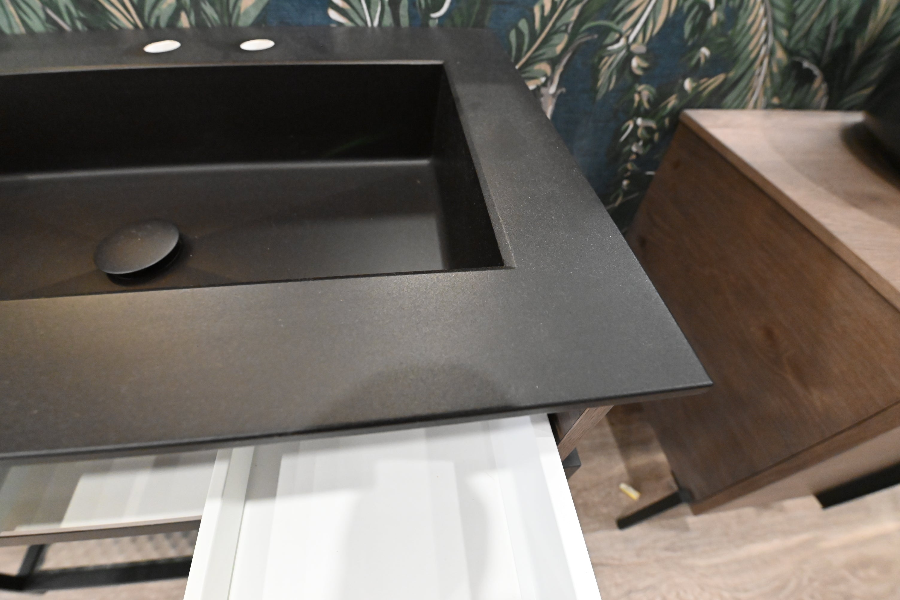 Birex 30" Modern Wood Veneer Floating Vanity with Black Integrated Sink Top