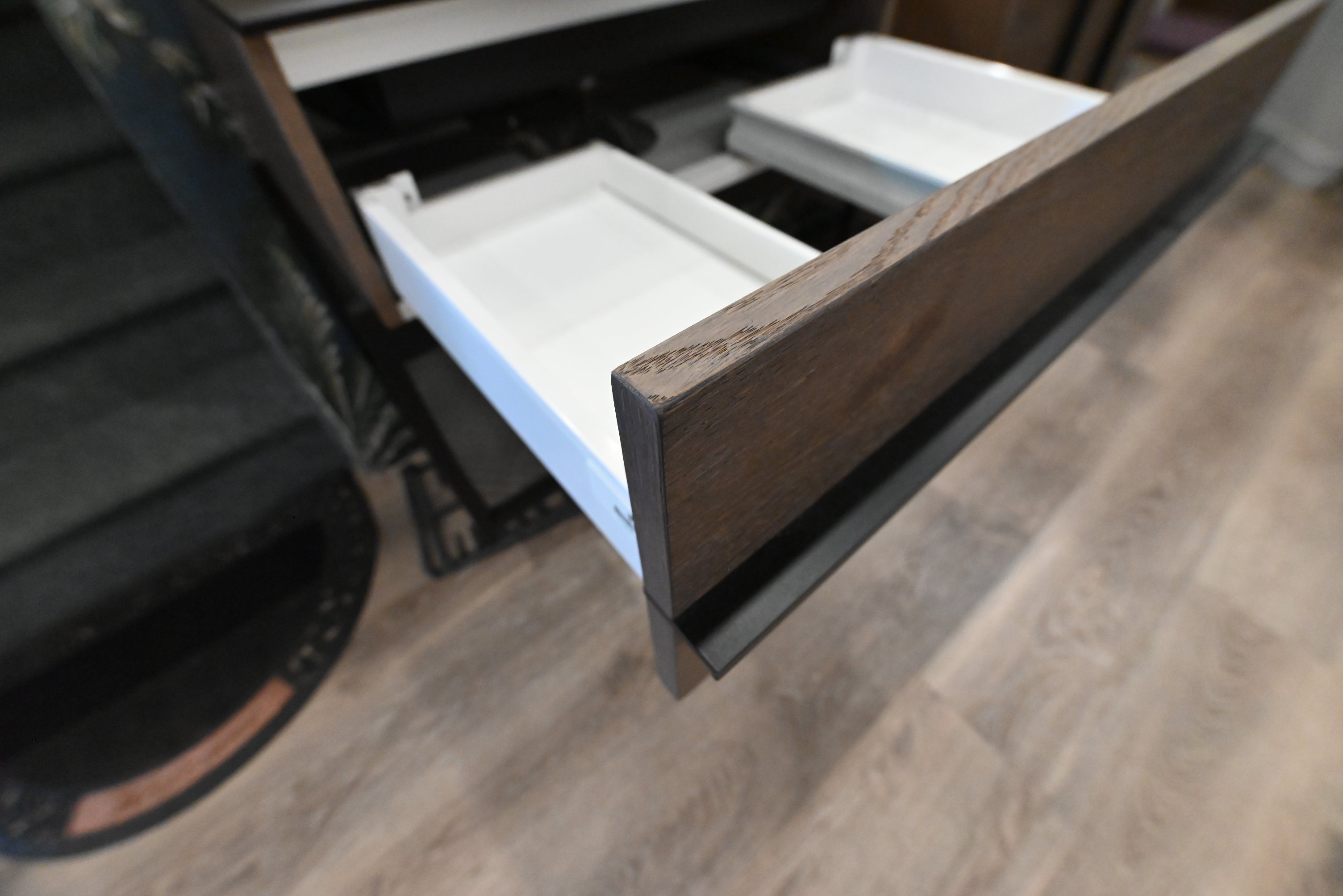 Birex 30" Modern Wood Veneer Floating Vanity with Black Integrated Sink Top