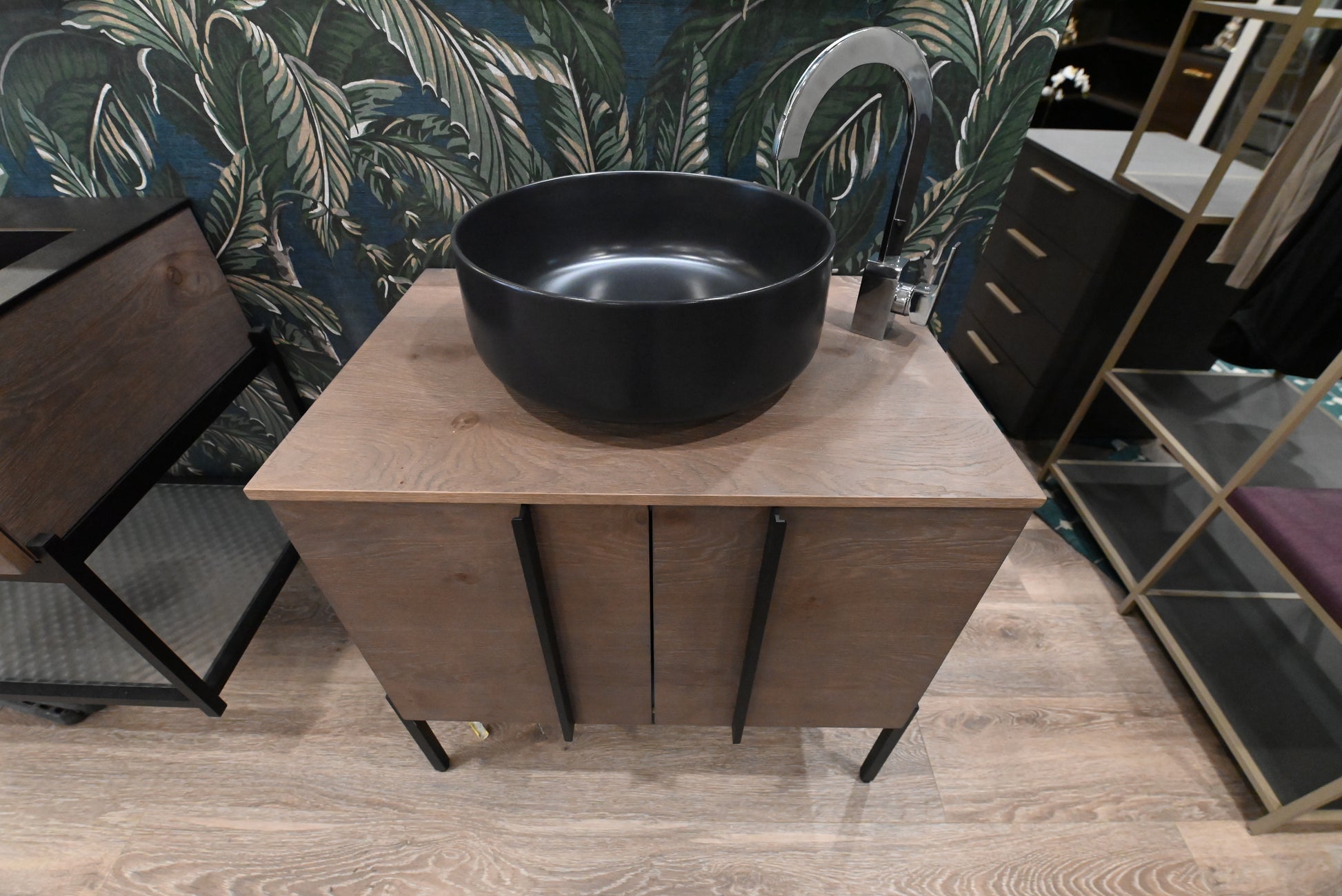 Birex 30" Modern Wall Mount Vanity with Black Top Mount Vessel Sink and Faucet