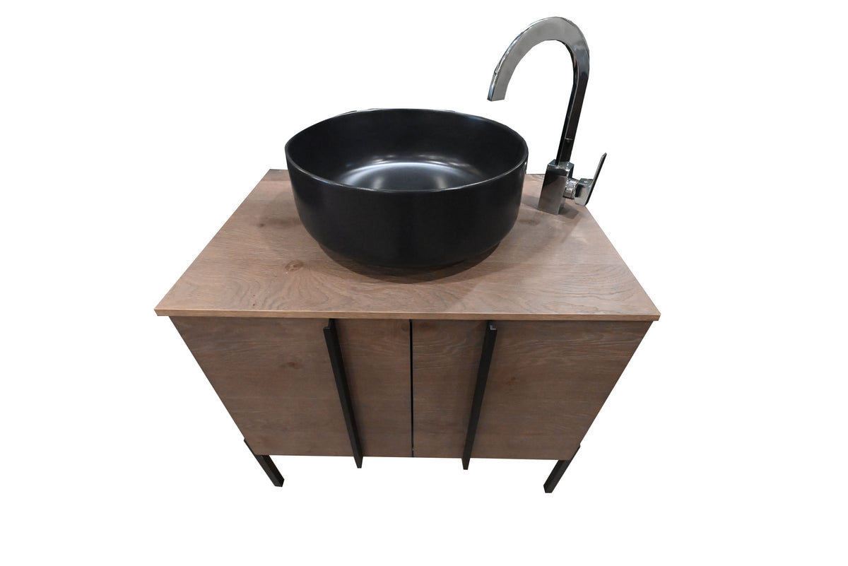 Birex 30" Modern Wall Mount Vanity with Black Top Mount Vessel Sink and Faucet