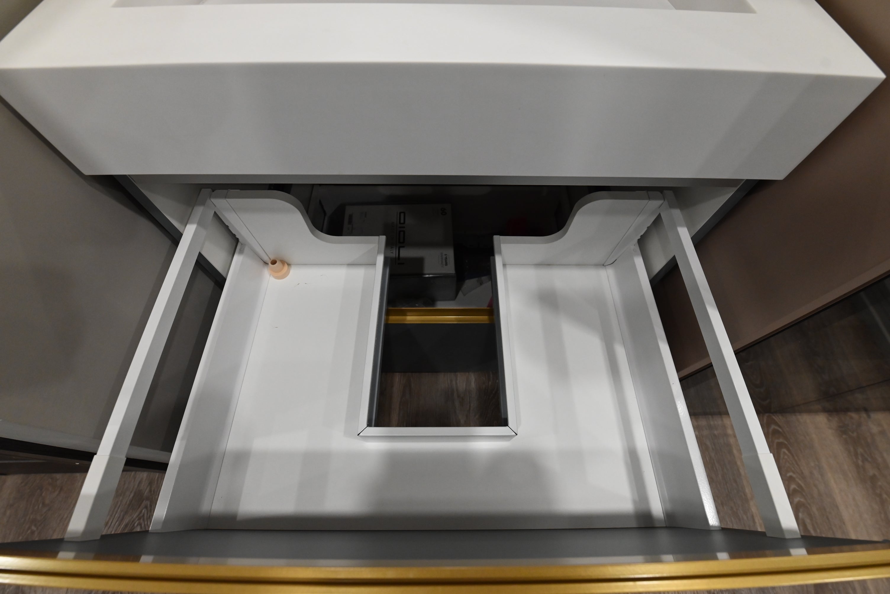 Birex 30" Modern Matte Lacquered Vanity with White Integrated Sink Top and Glass Wardrobe