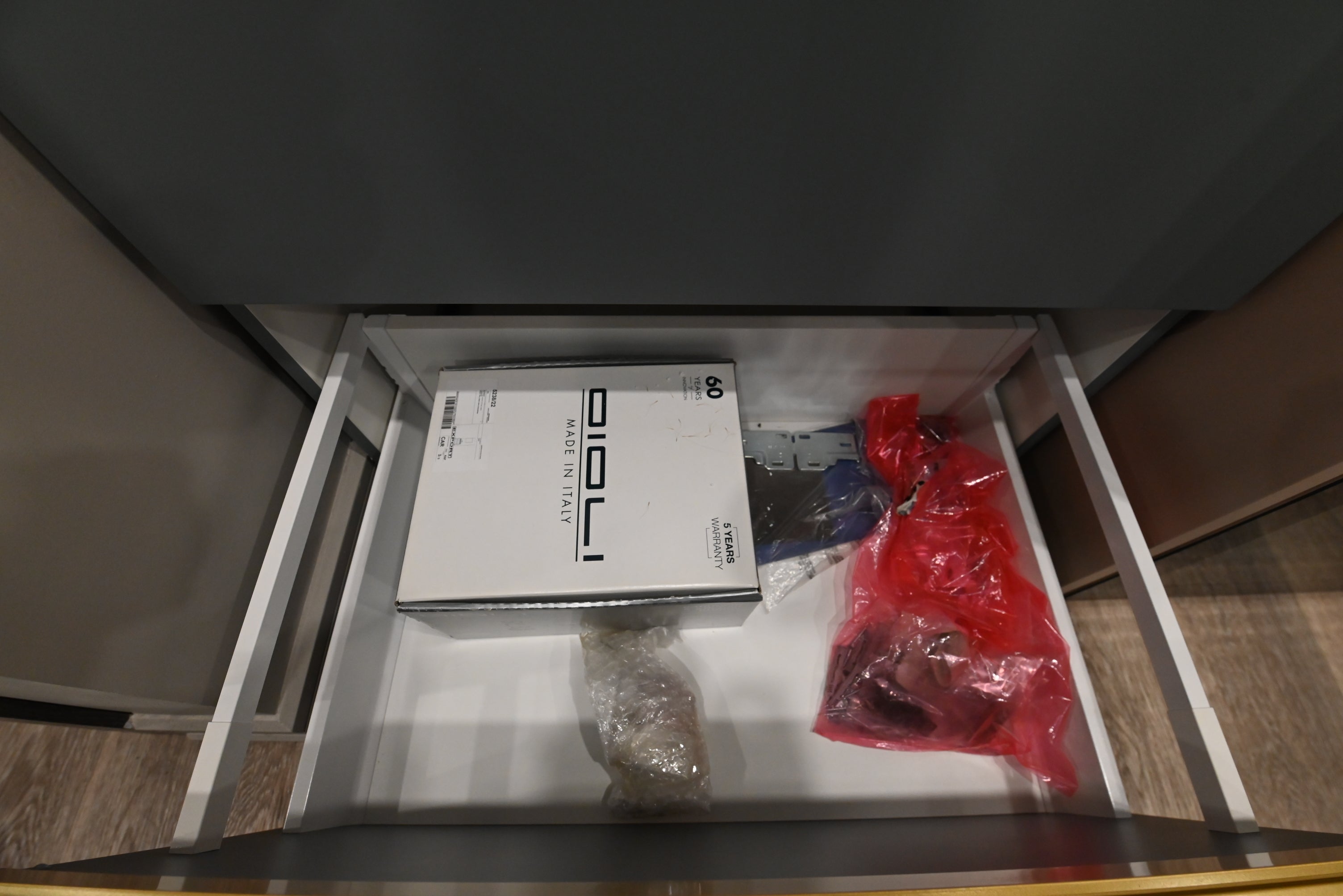 Birex 30" Modern Matte Lacquered Vanity with White Integrated Sink Top and Glass Wardrobe