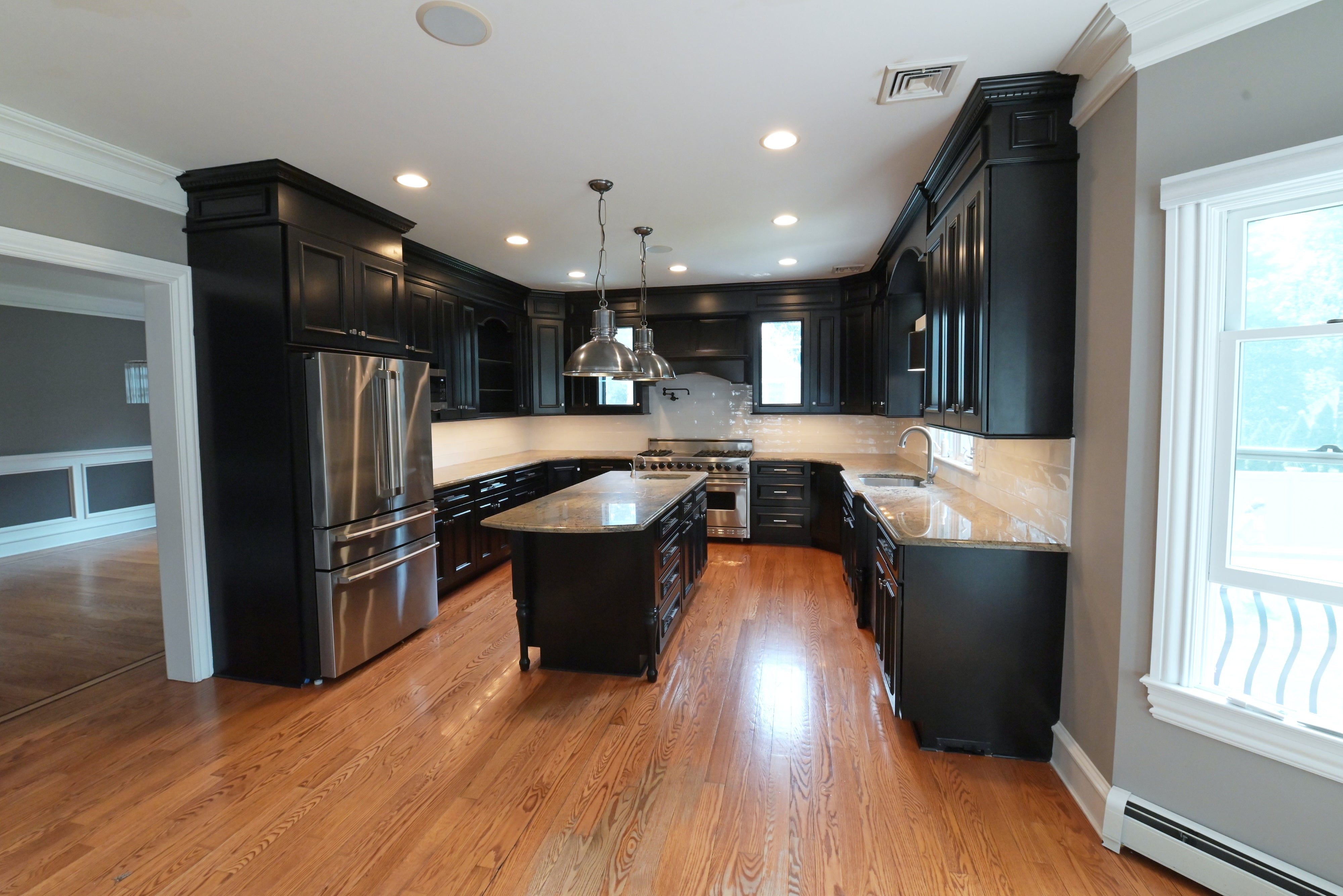 "The Onyx" Transitional Jet Black Kitchen with Island & Appliances