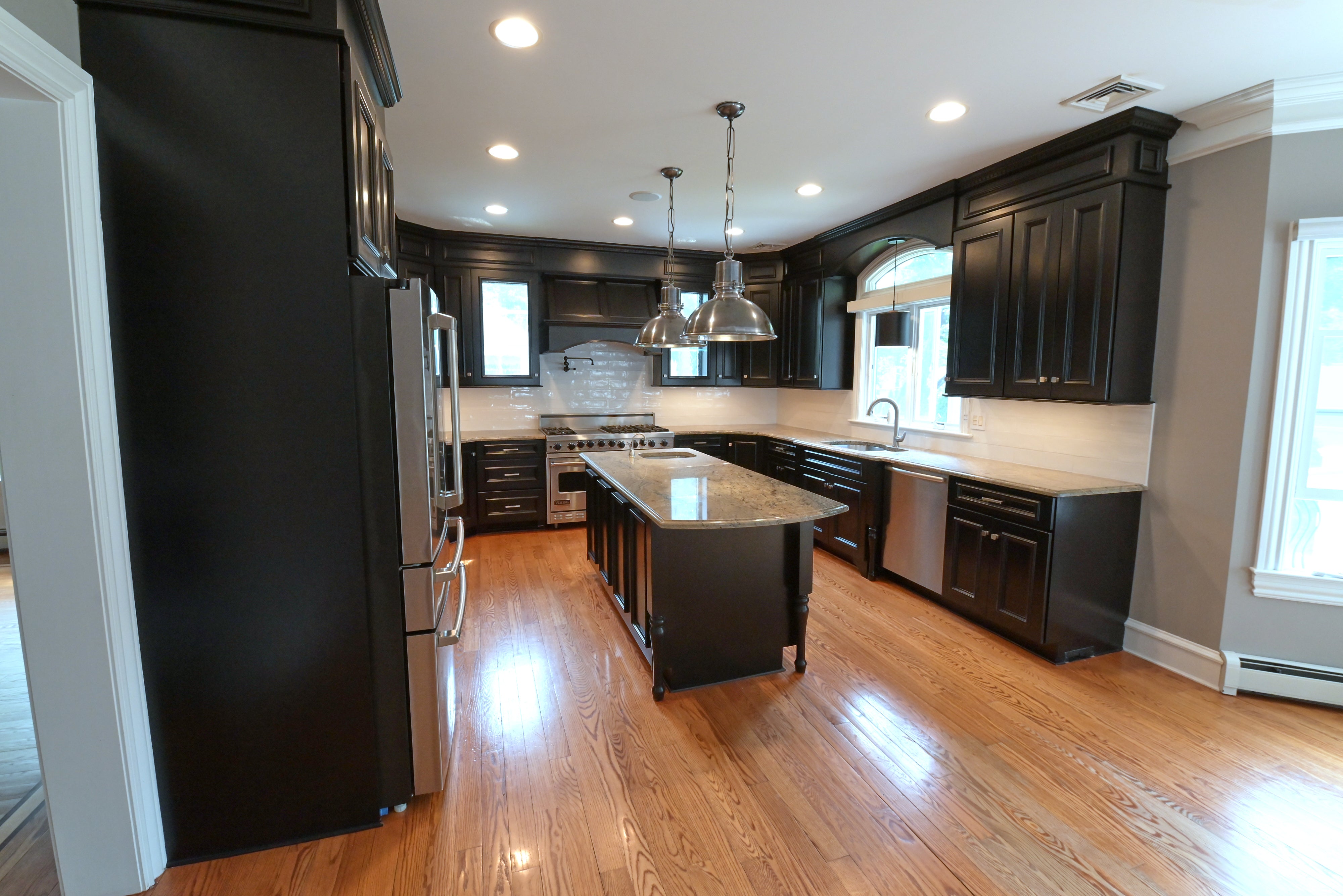 "The Onyx" Transitional Jet Black Kitchen with Island & Appliances