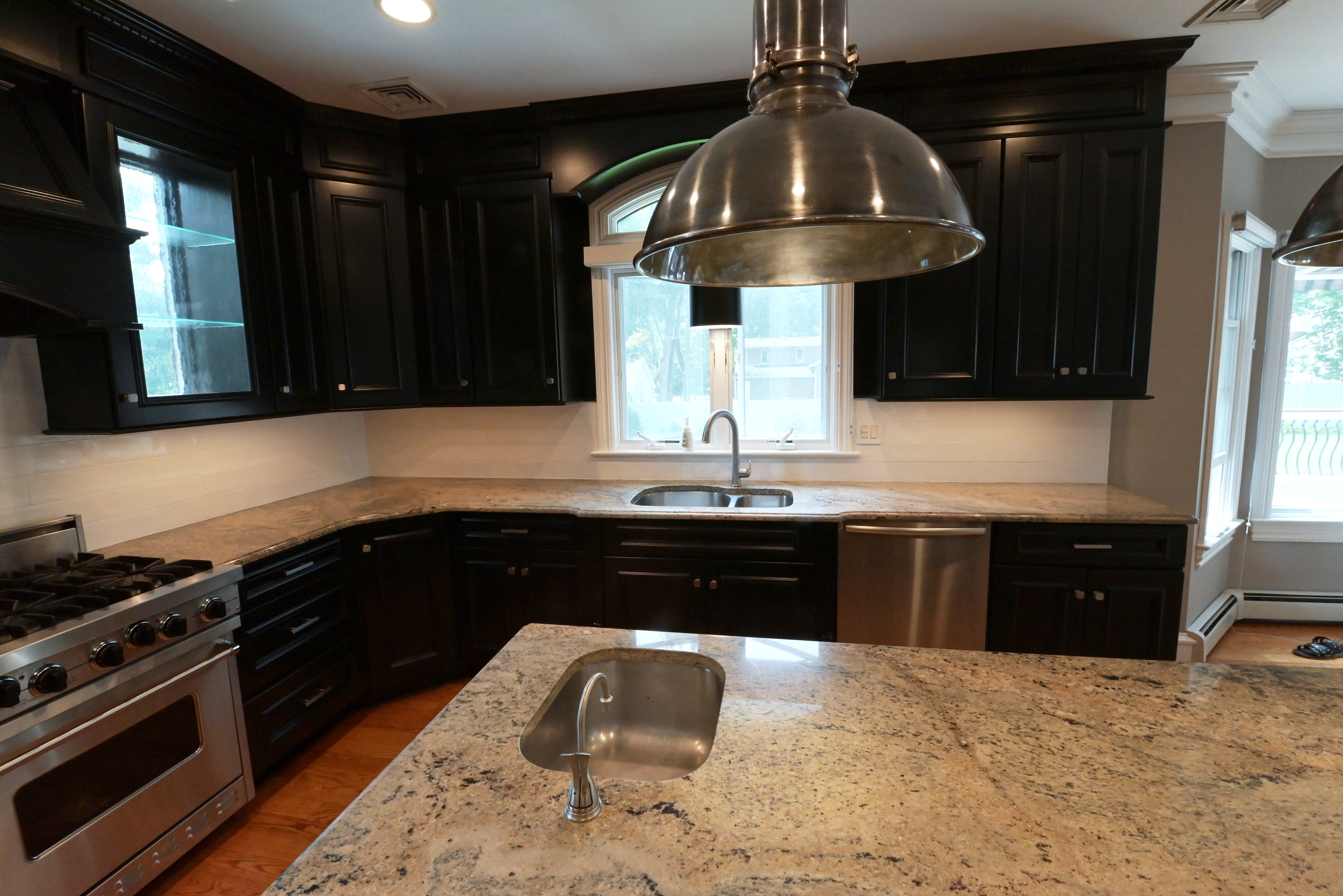 "The Onyx" Transitional Jet Black Kitchen with Island & Appliances