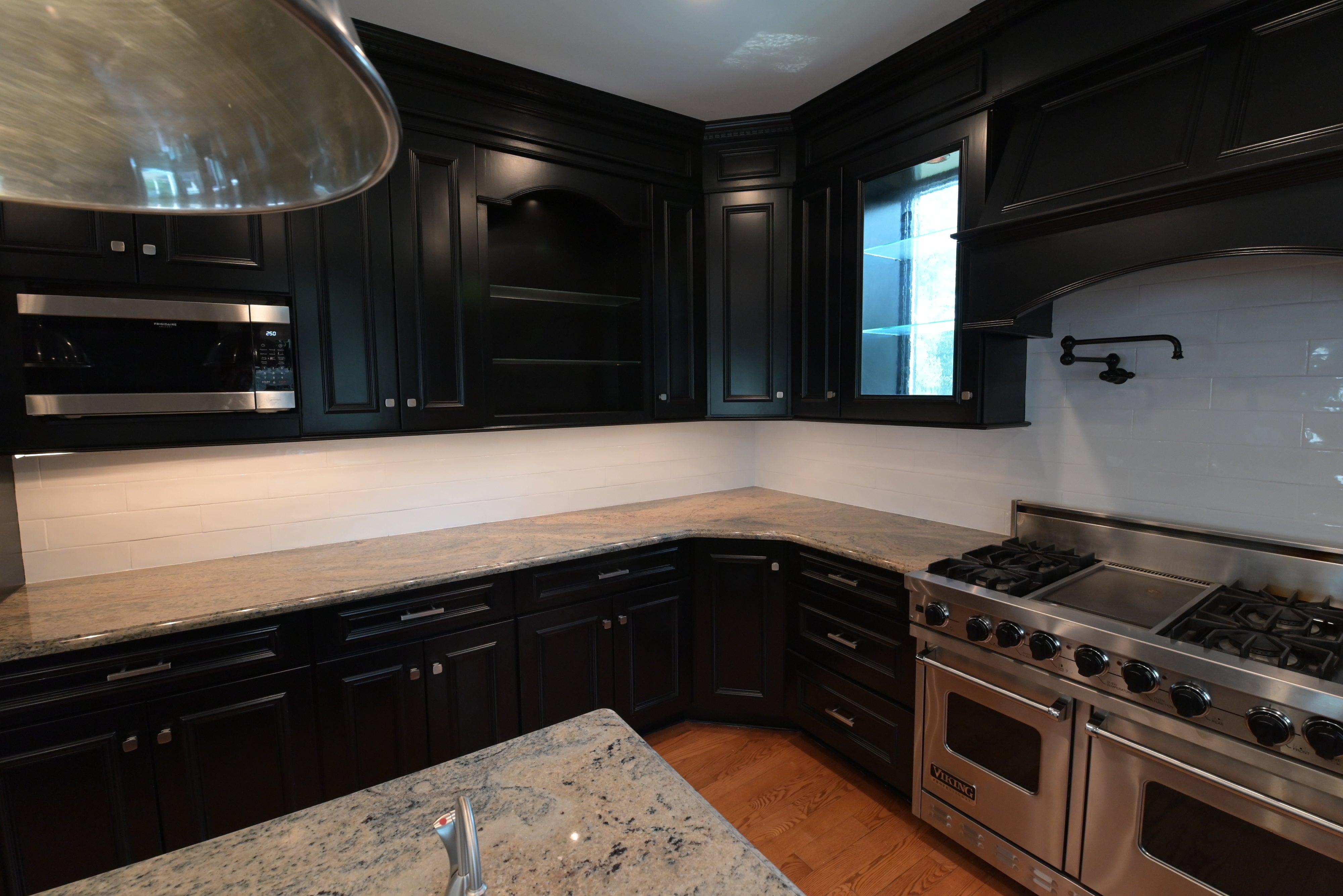 "The Onyx" Transitional Jet Black Kitchen with Island & Appliances