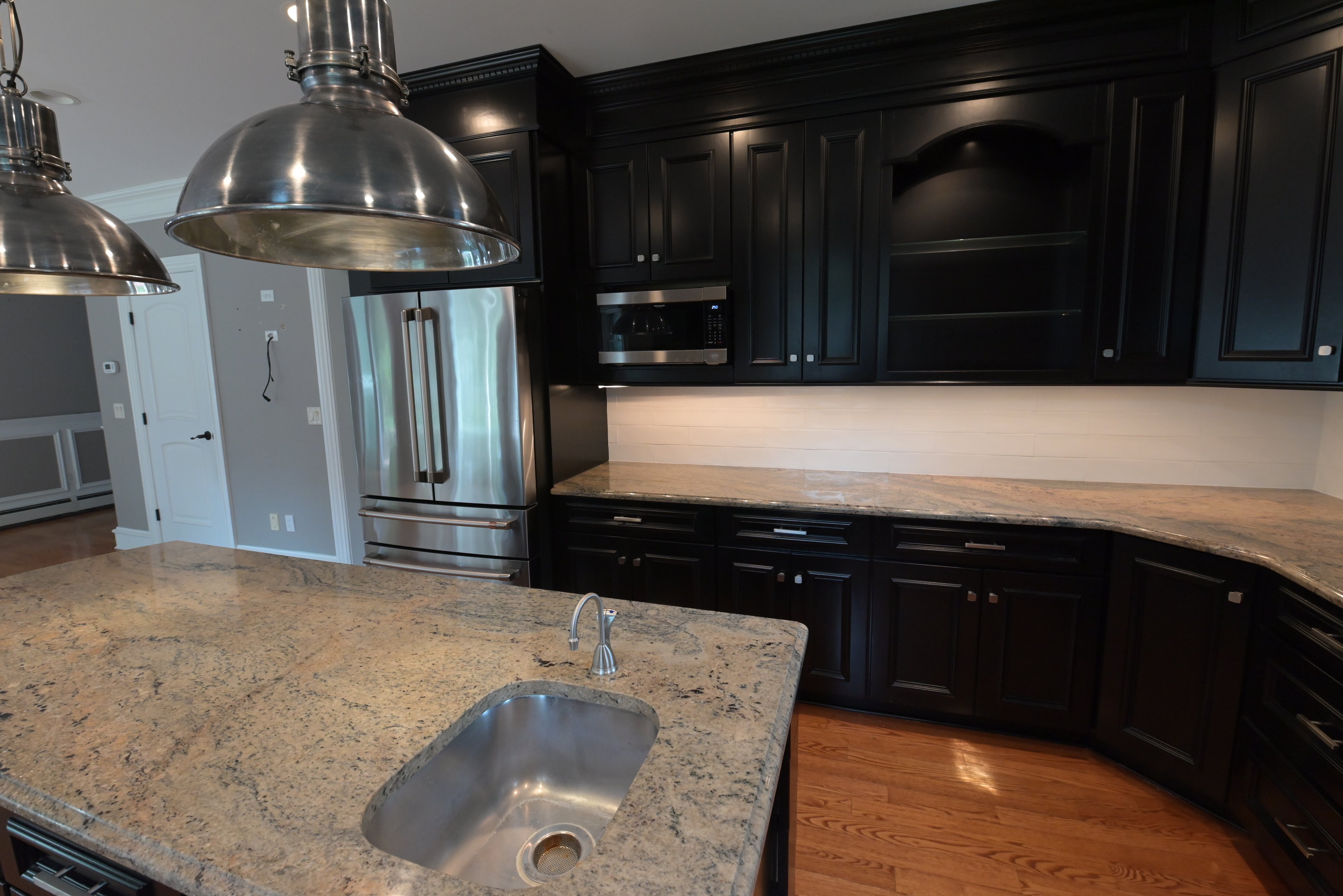 "The Onyx" Transitional Jet Black Kitchen with Island & Appliances