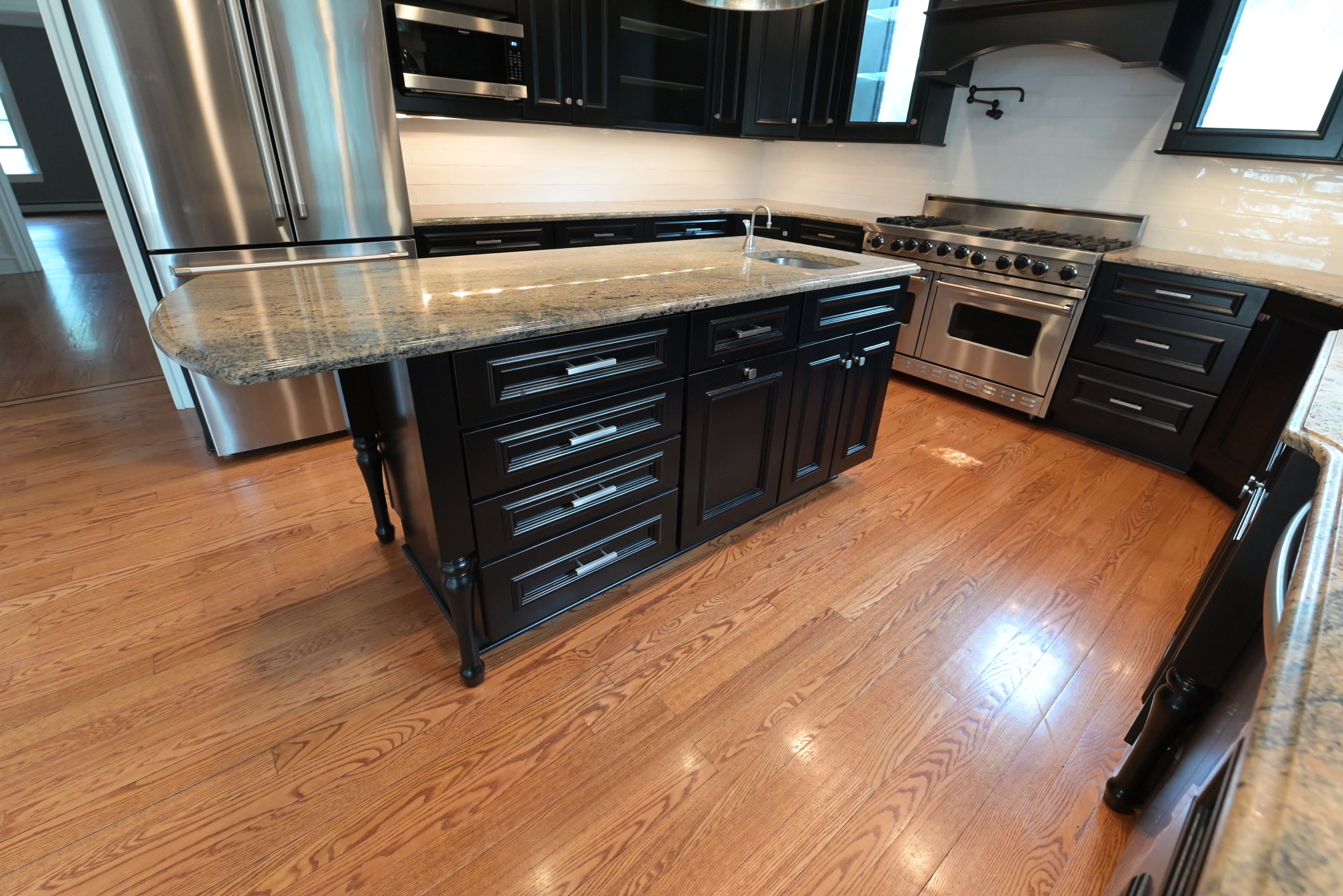 "The Onyx" Transitional Jet Black Kitchen with Island & Appliances