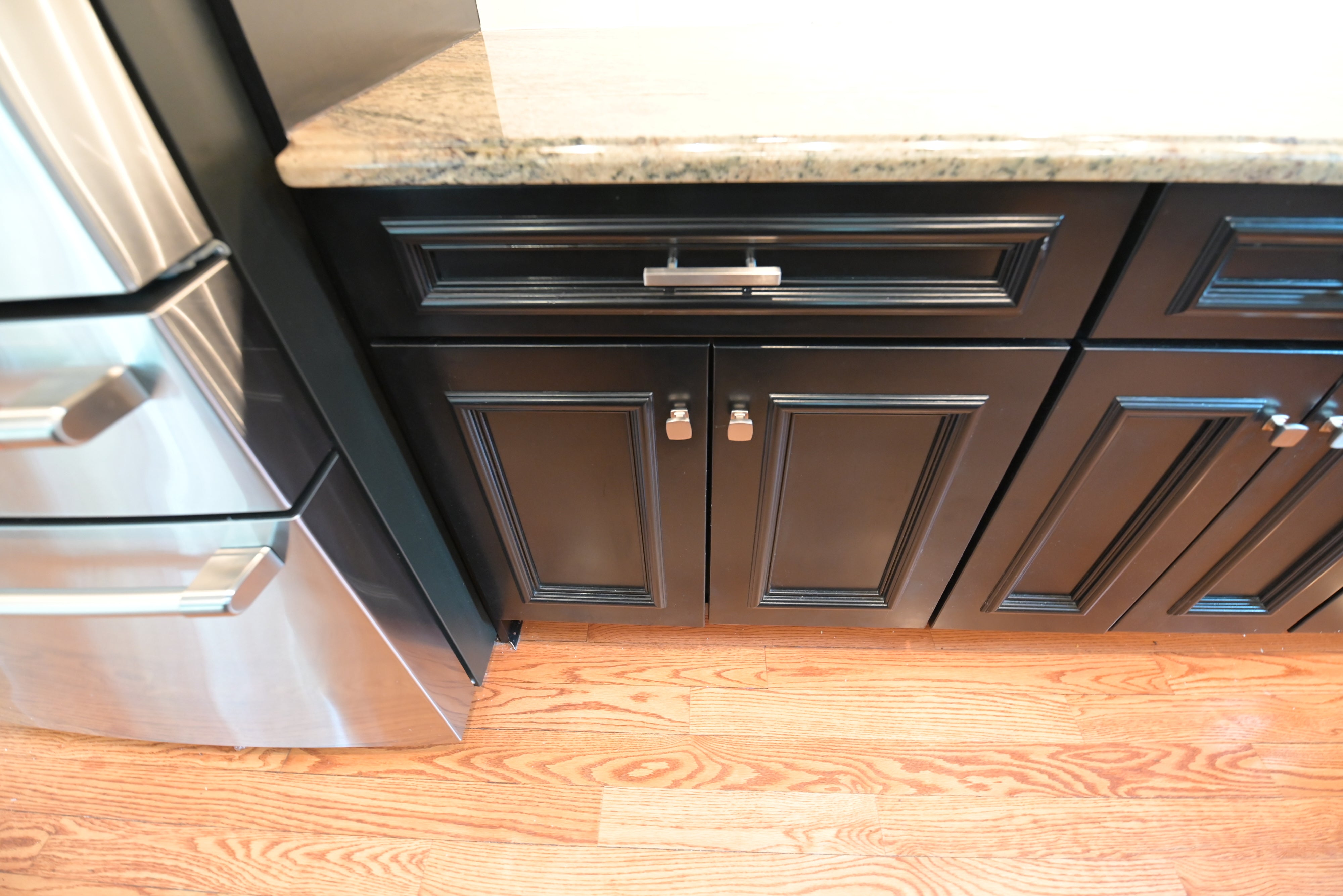 "The Onyx" Transitional Jet Black Kitchen with Island & Appliances