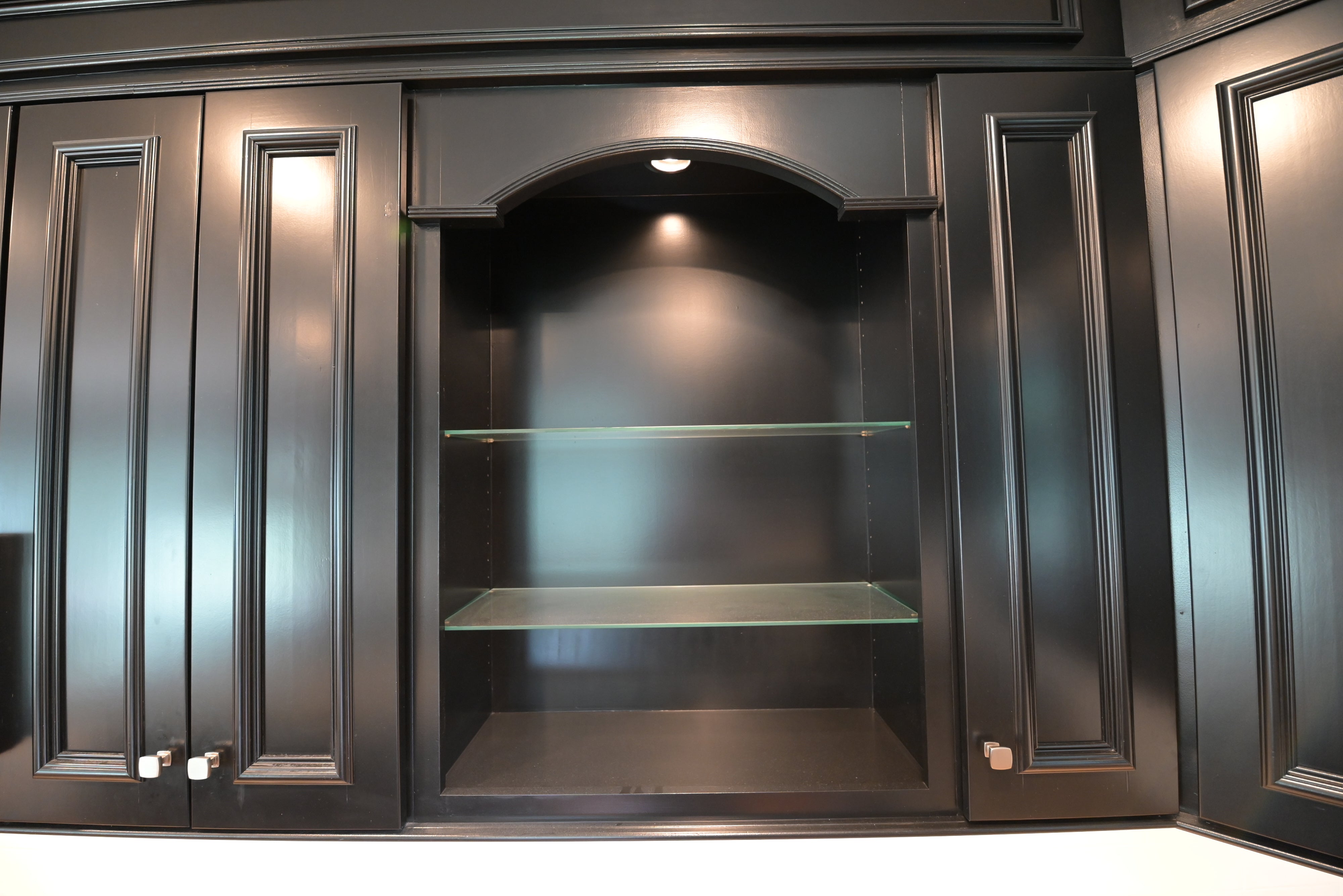"The Onyx" Transitional Jet Black Kitchen with Island & Appliances