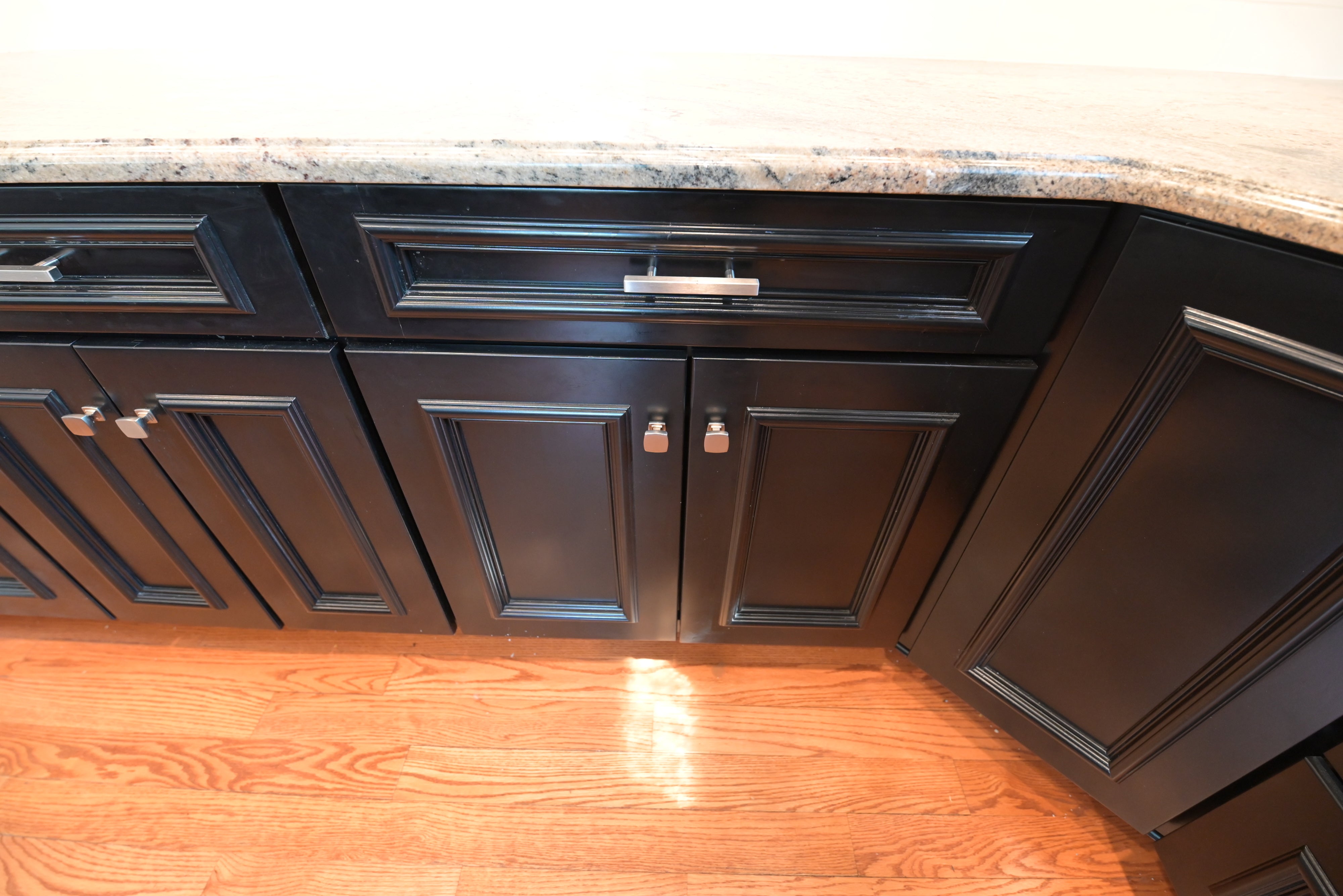 "The Onyx" Transitional Jet Black Kitchen with Island & Appliances