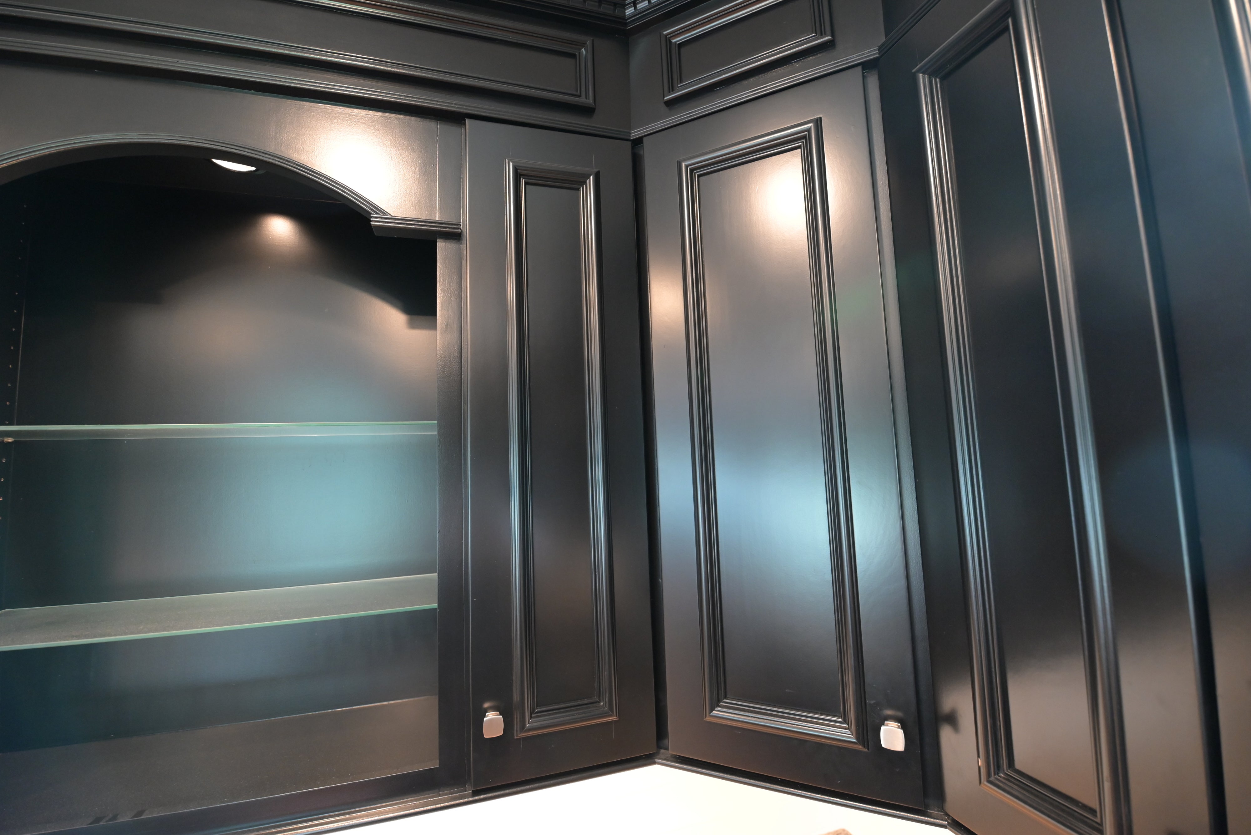 "The Onyx" Transitional Jet Black Kitchen with Island & Appliances