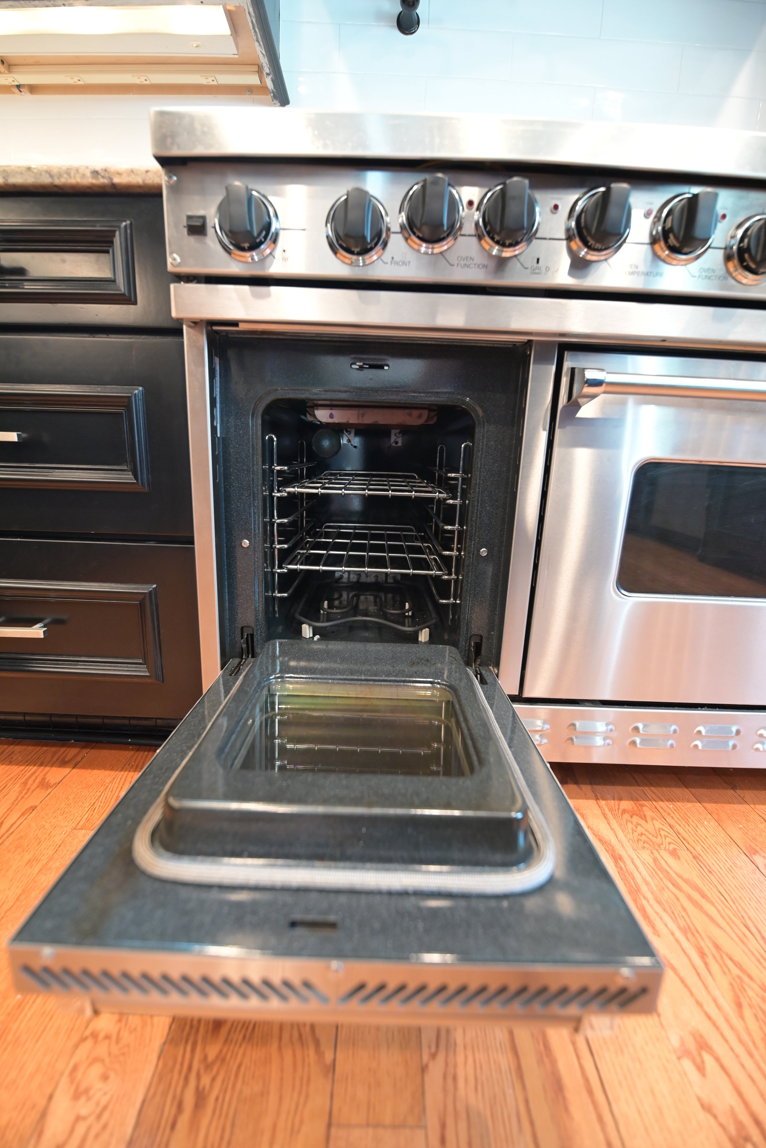 "The Onyx" Transitional Jet Black Kitchen with Island & Appliances