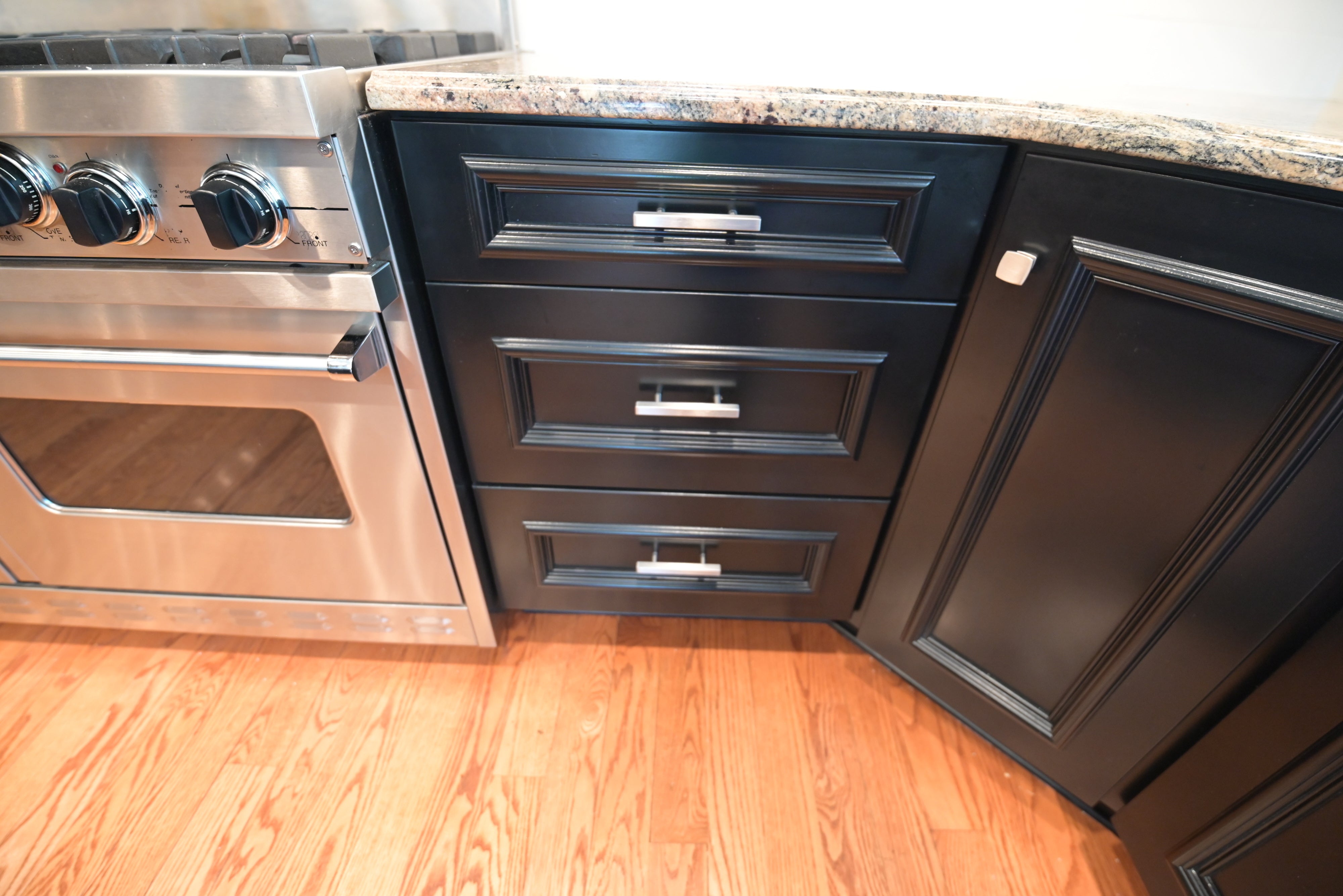 "The Onyx" Transitional Jet Black Kitchen with Island & Appliances
