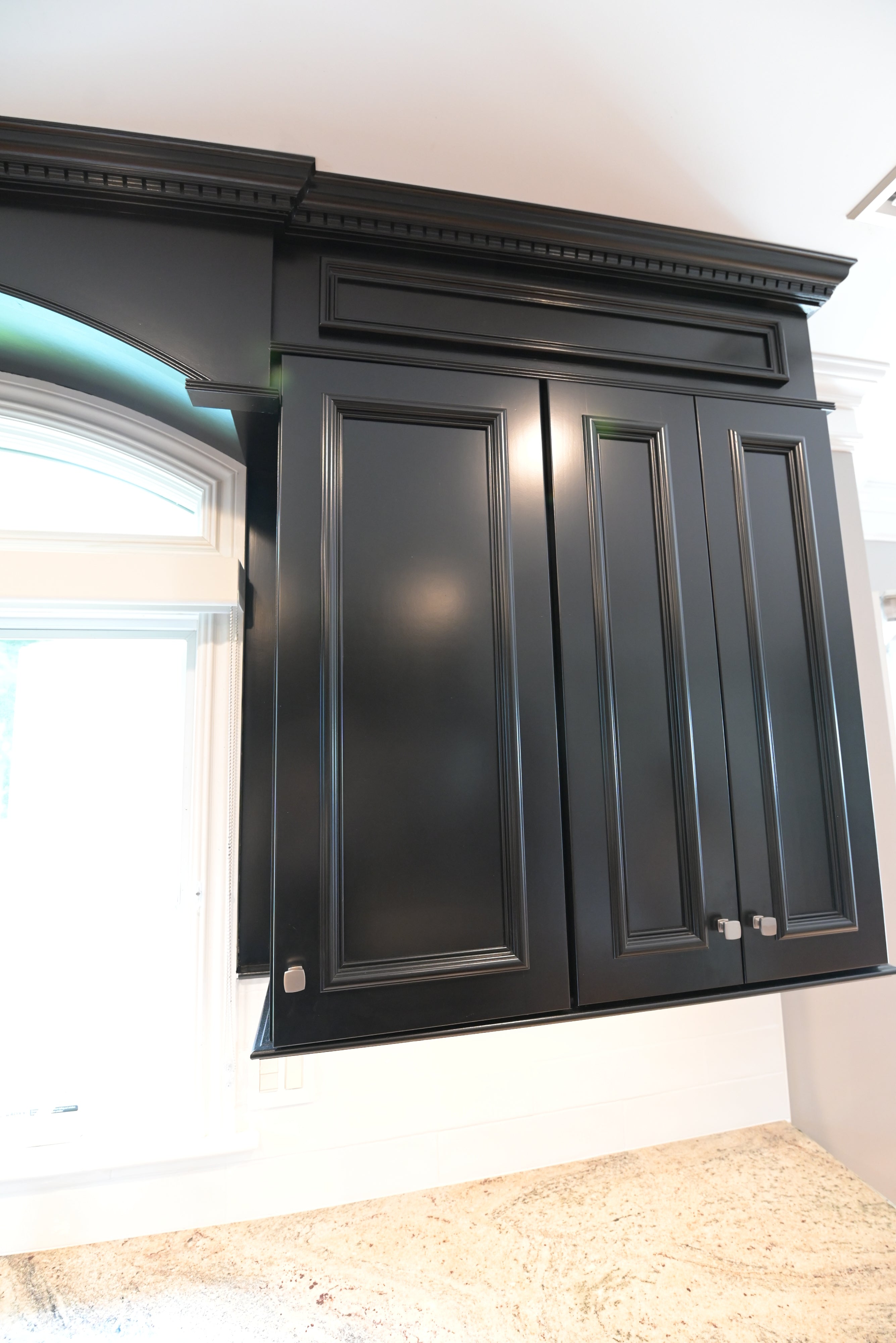 "The Onyx" Transitional Jet Black Kitchen with Island & Appliances