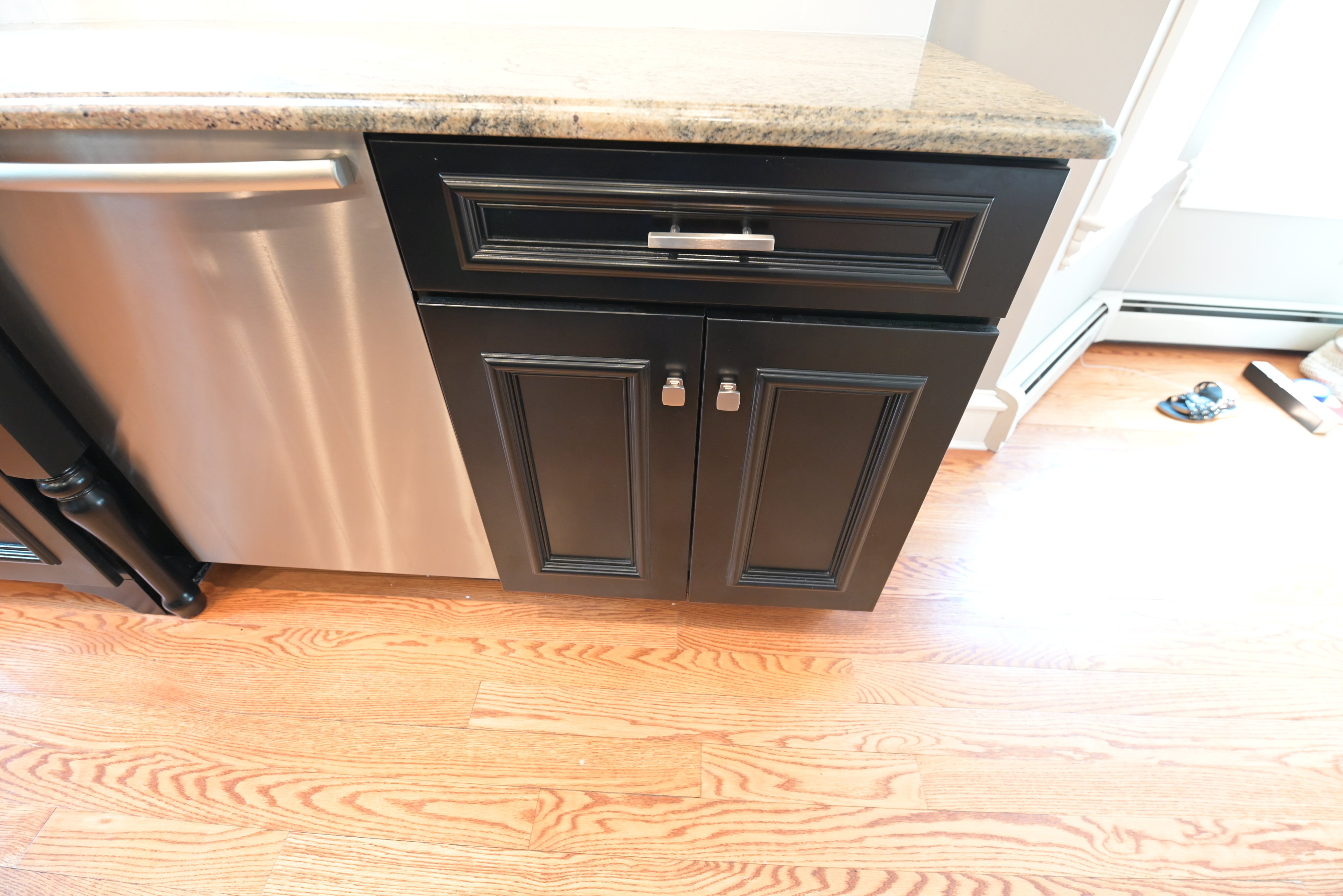 "The Onyx" Transitional Jet Black Kitchen with Island & Appliances