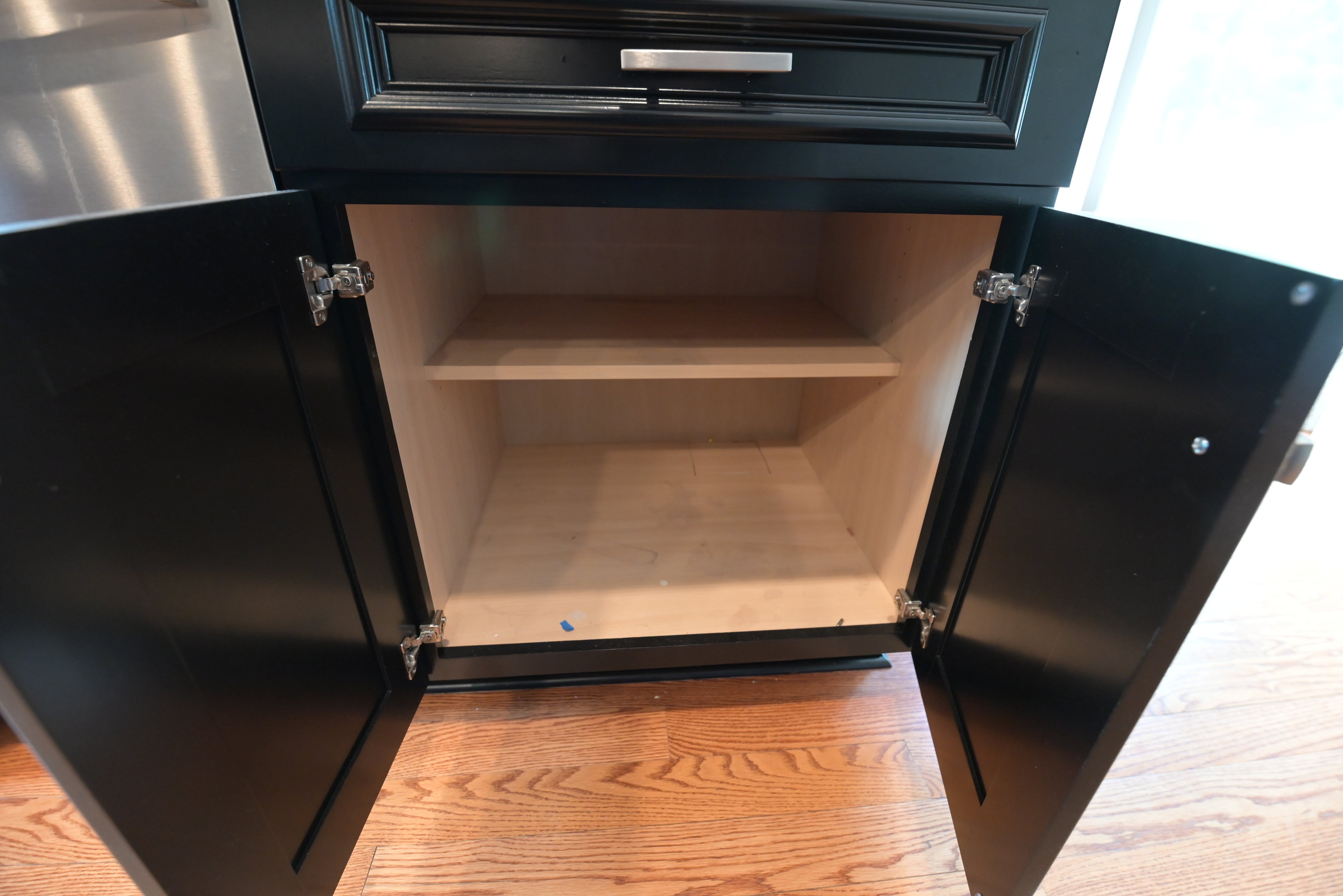 "The Onyx" Transitional Jet Black Kitchen with Island & Appliances