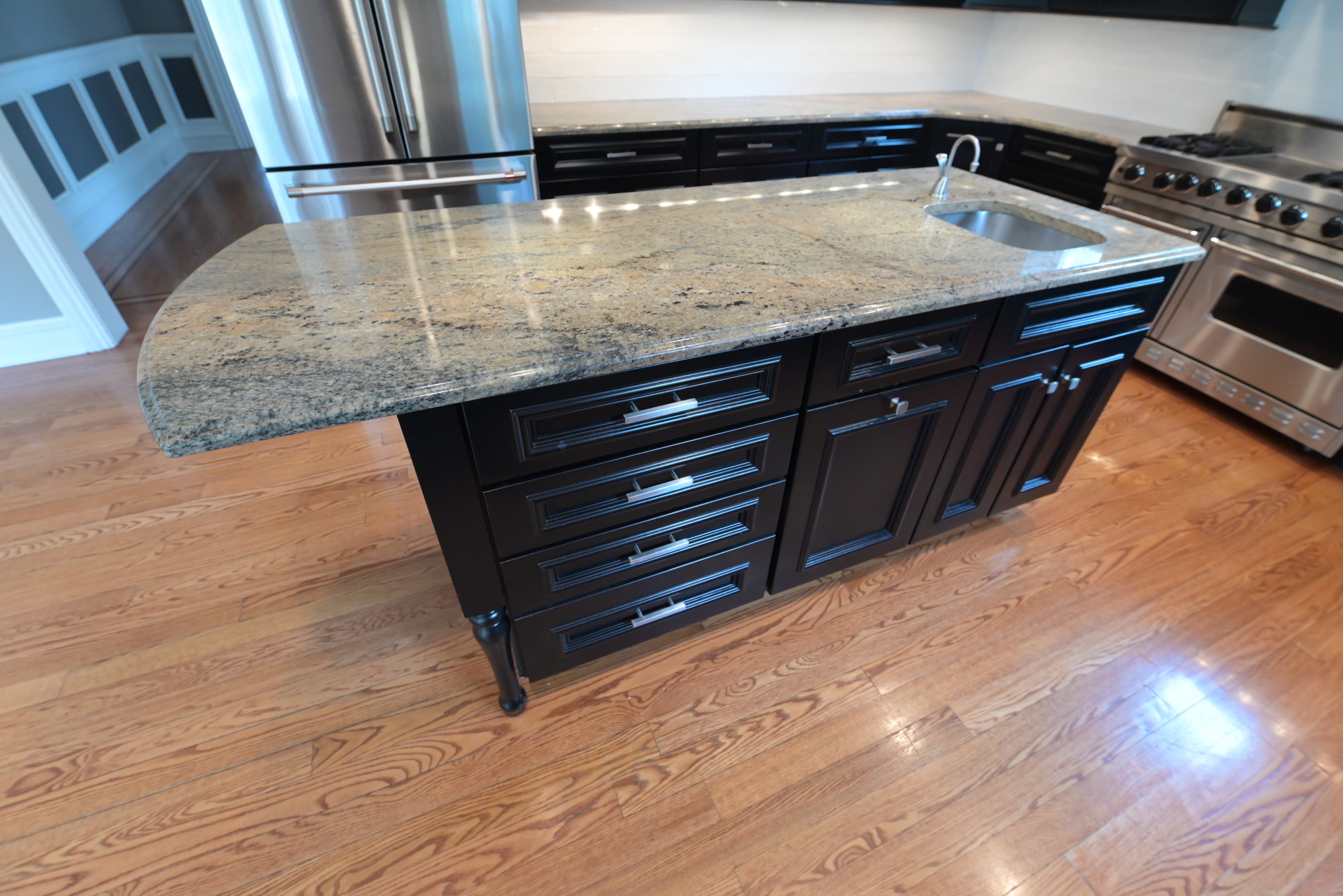 "The Onyx" Transitional Jet Black Kitchen with Island & Appliances