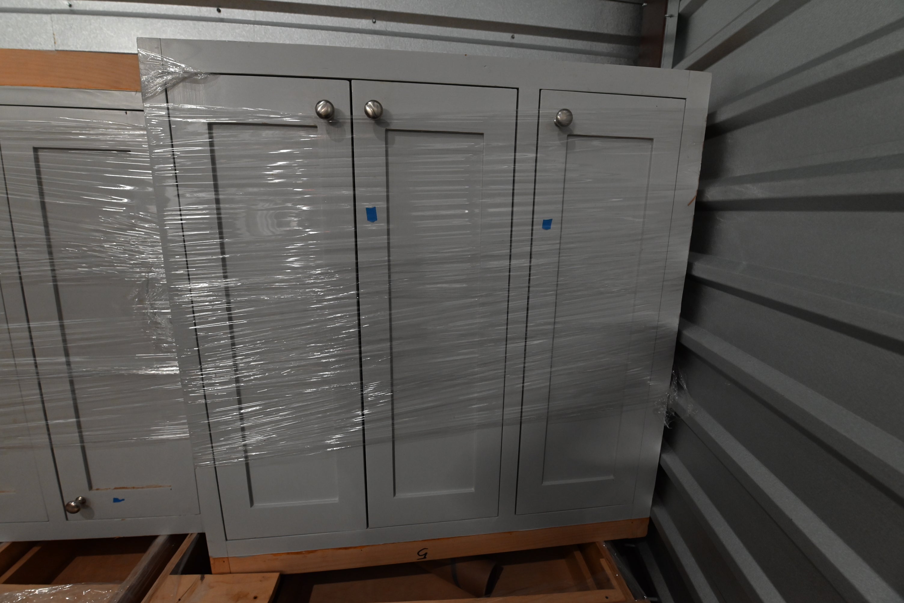 Traditional Grey Kitchen with Island and Wood Countertops